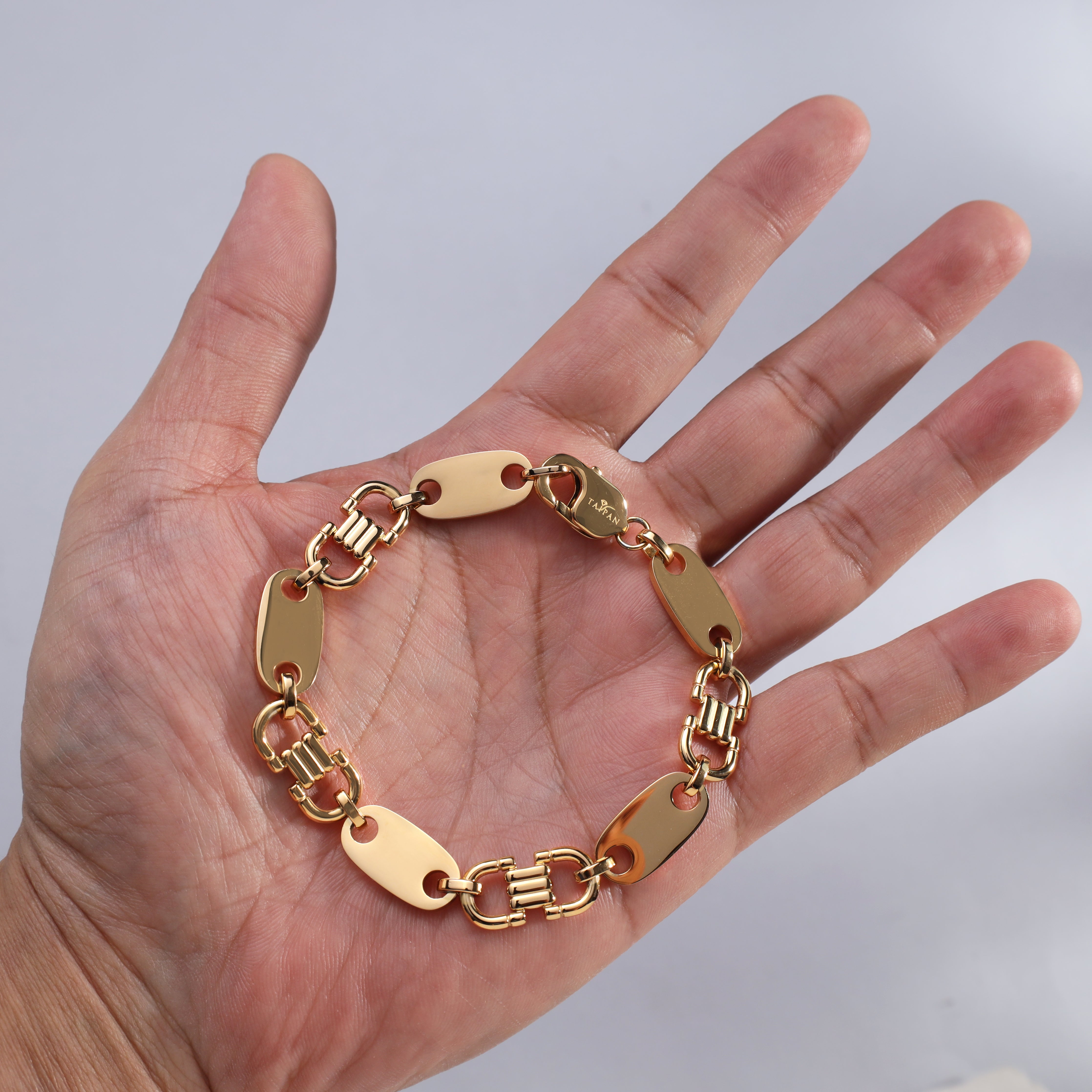 Plattenkette Armband 10mm breit aus Edelstahl 18K vergoldet - Taipan Schmuck