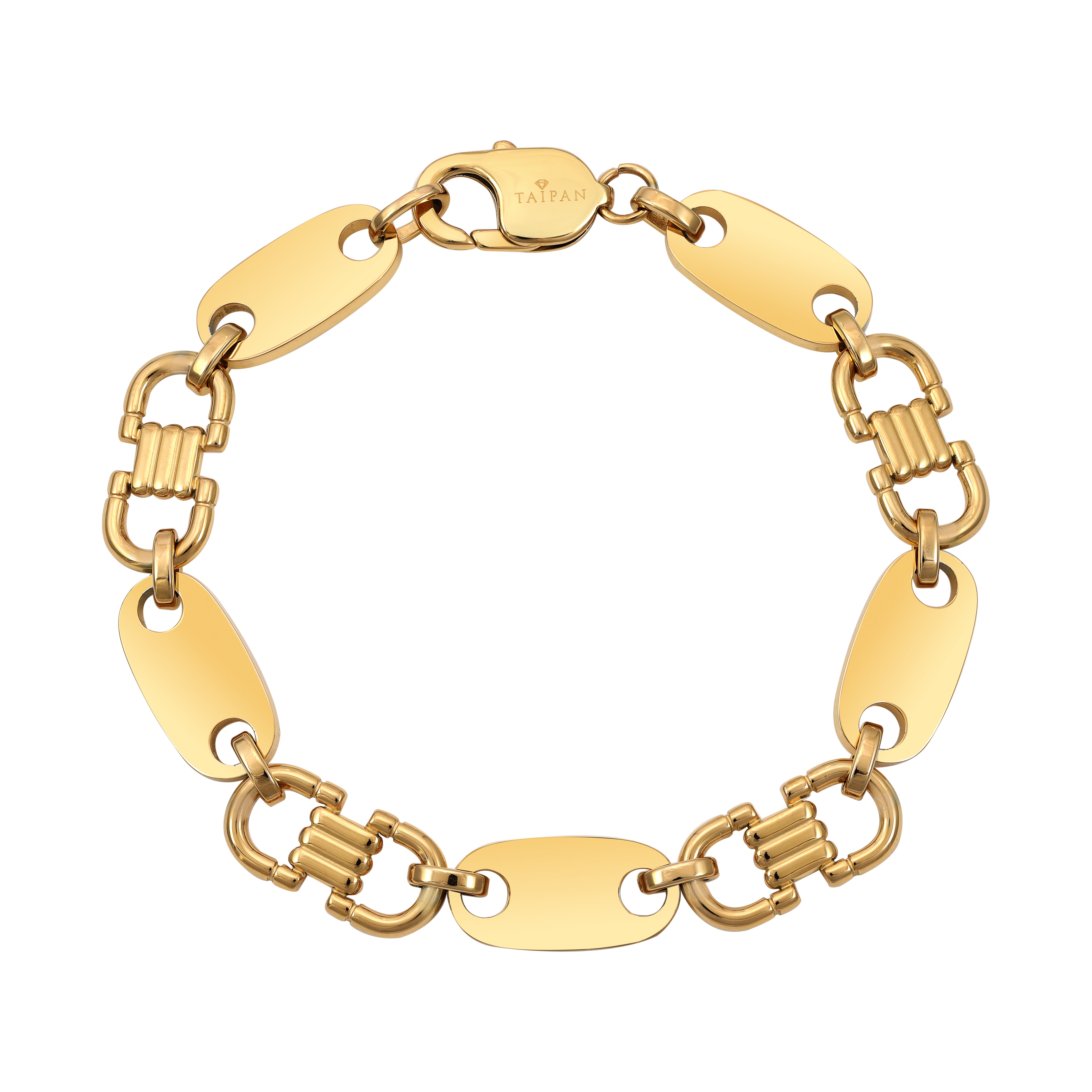 Plattenkette Armband 10mm breit aus Edelstahl 18K vergoldet - Taipan Schmuck