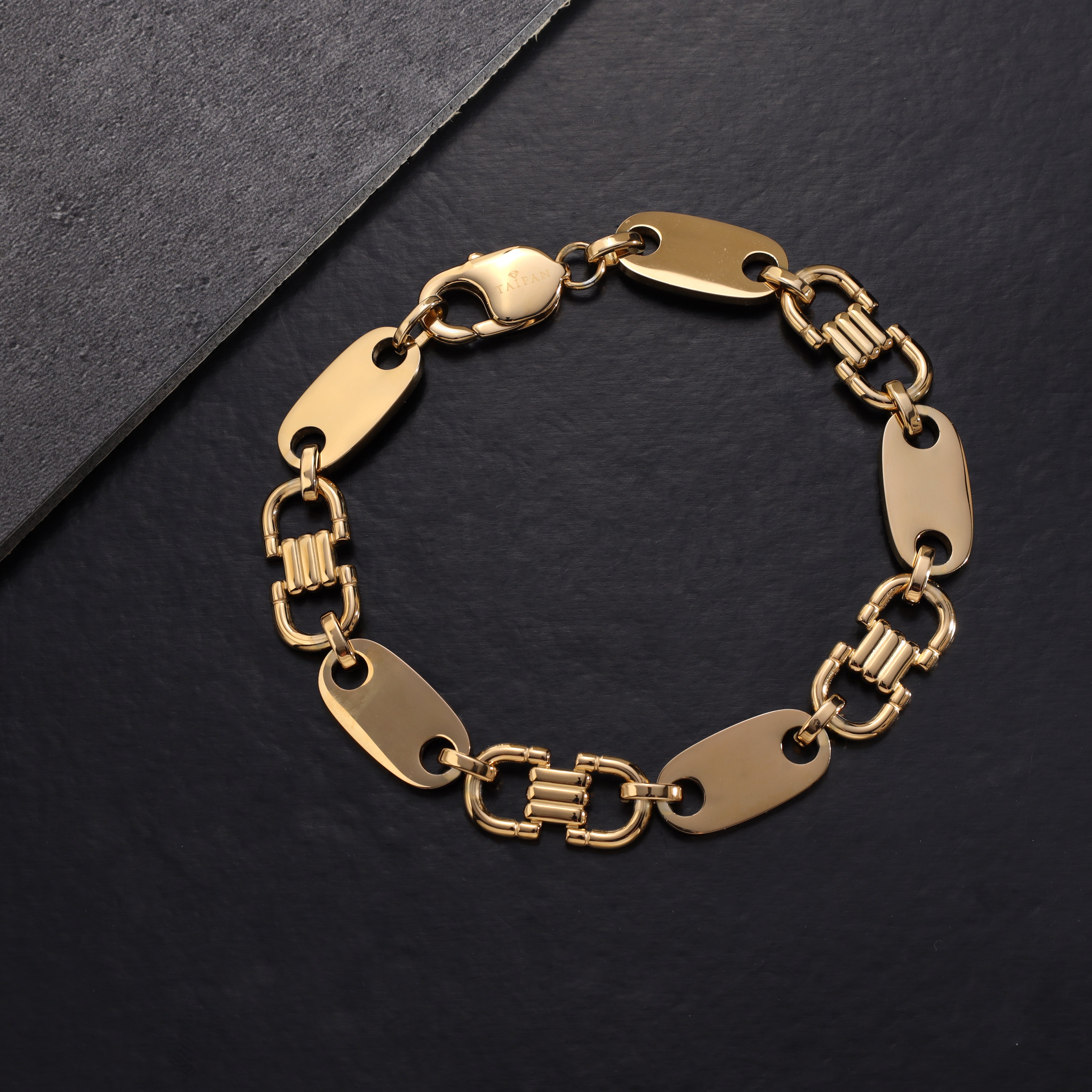 Plattenkette Armband 10mm breit aus Edelstahl 18K vergoldet - Taipan Schmuck