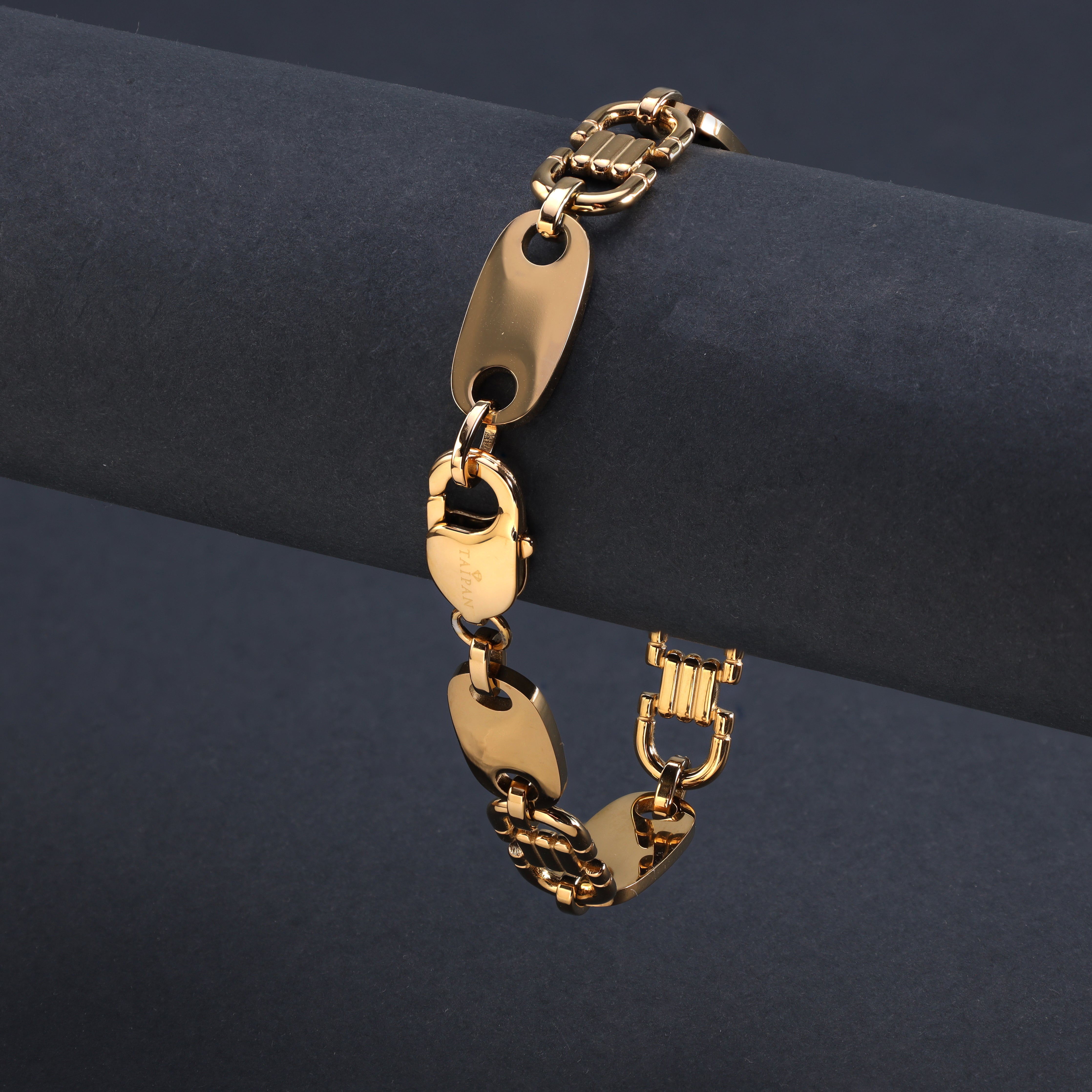 Plattenkette Armband 10mm breit aus Edelstahl 18K vergoldet - Taipan Schmuck