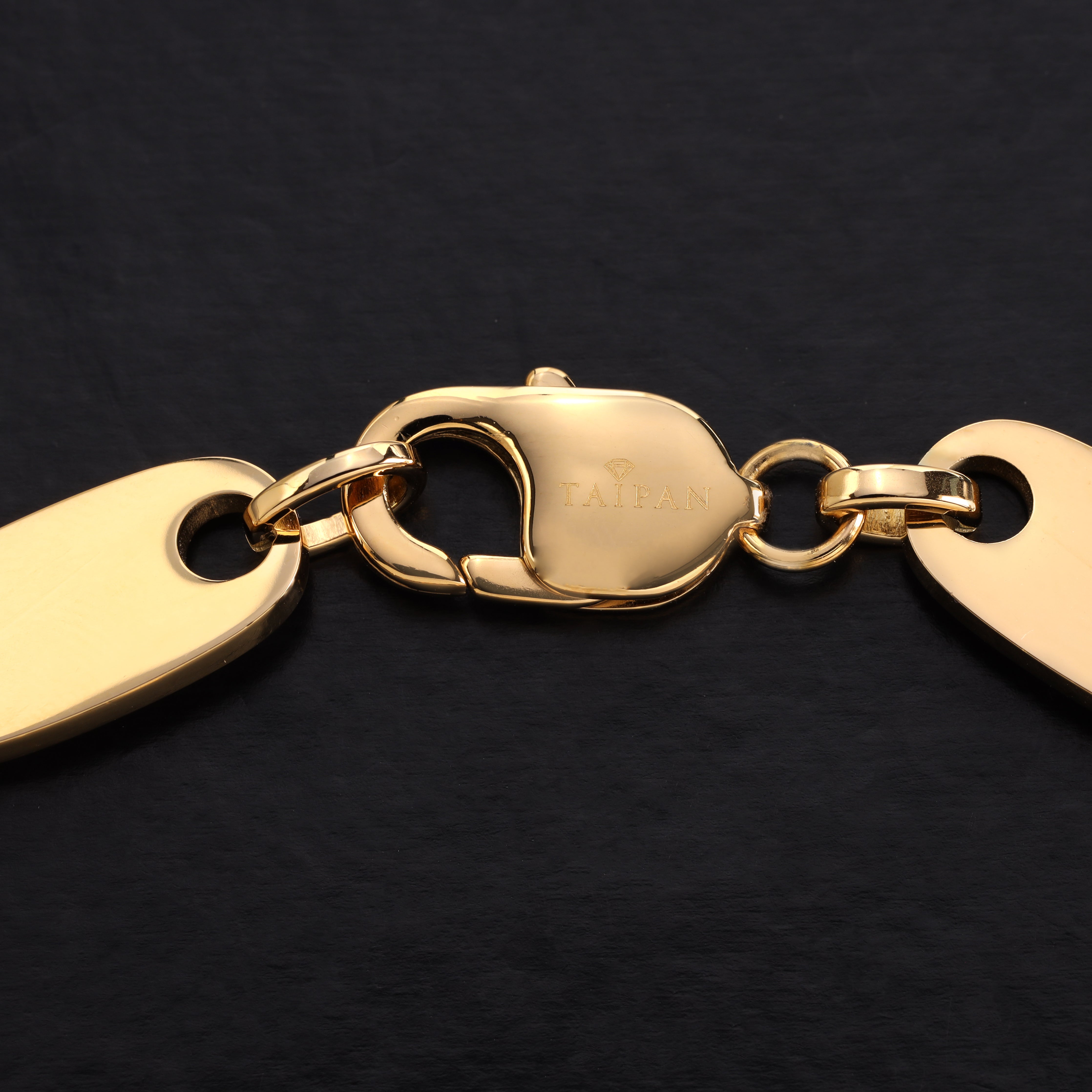 Plattenkette Armband 10mm breit aus Edelstahl 18K vergoldet - Taipan Schmuck