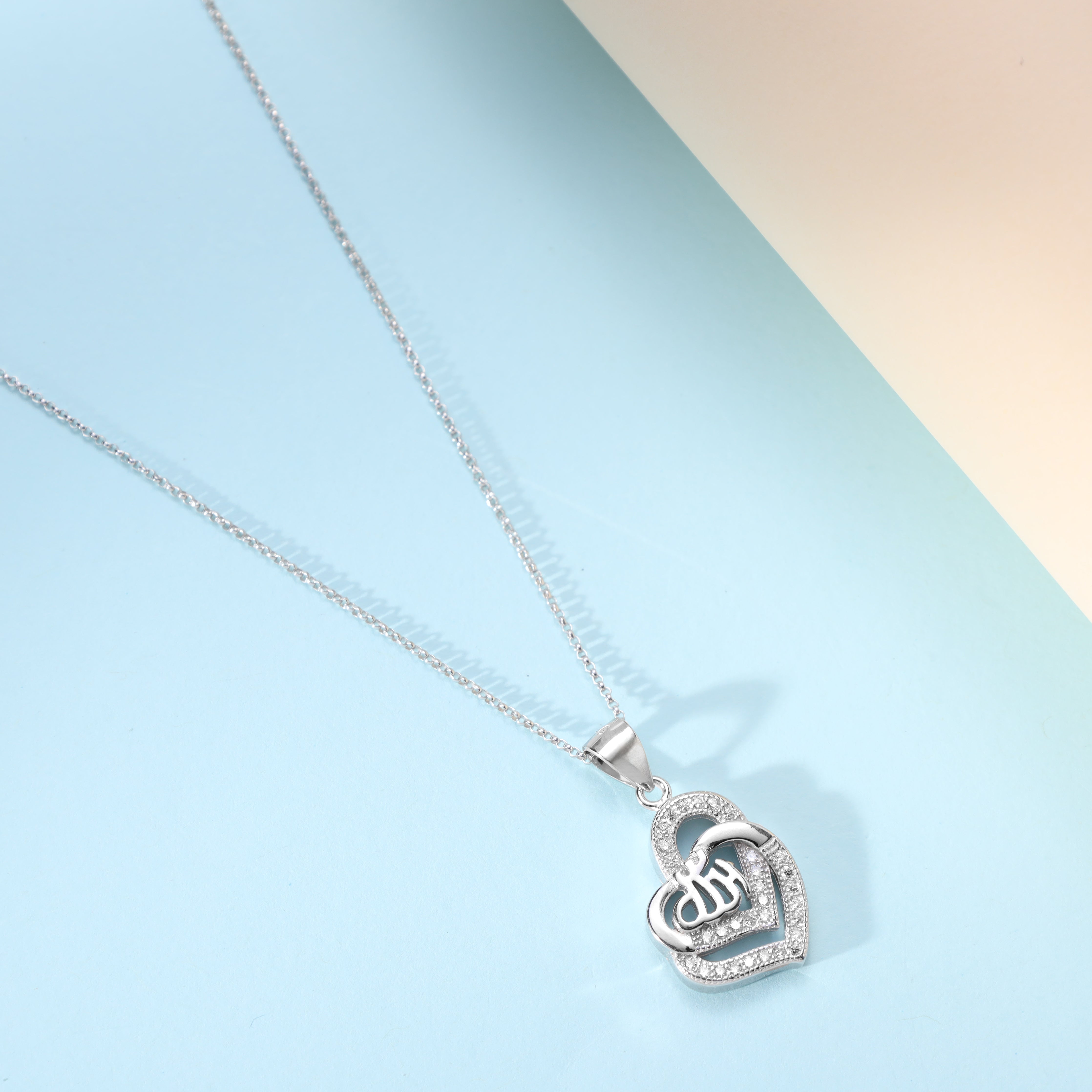 Damen Ankerkette mit Iced Out Stil Allah Herz Anhänger aus 925 Silber