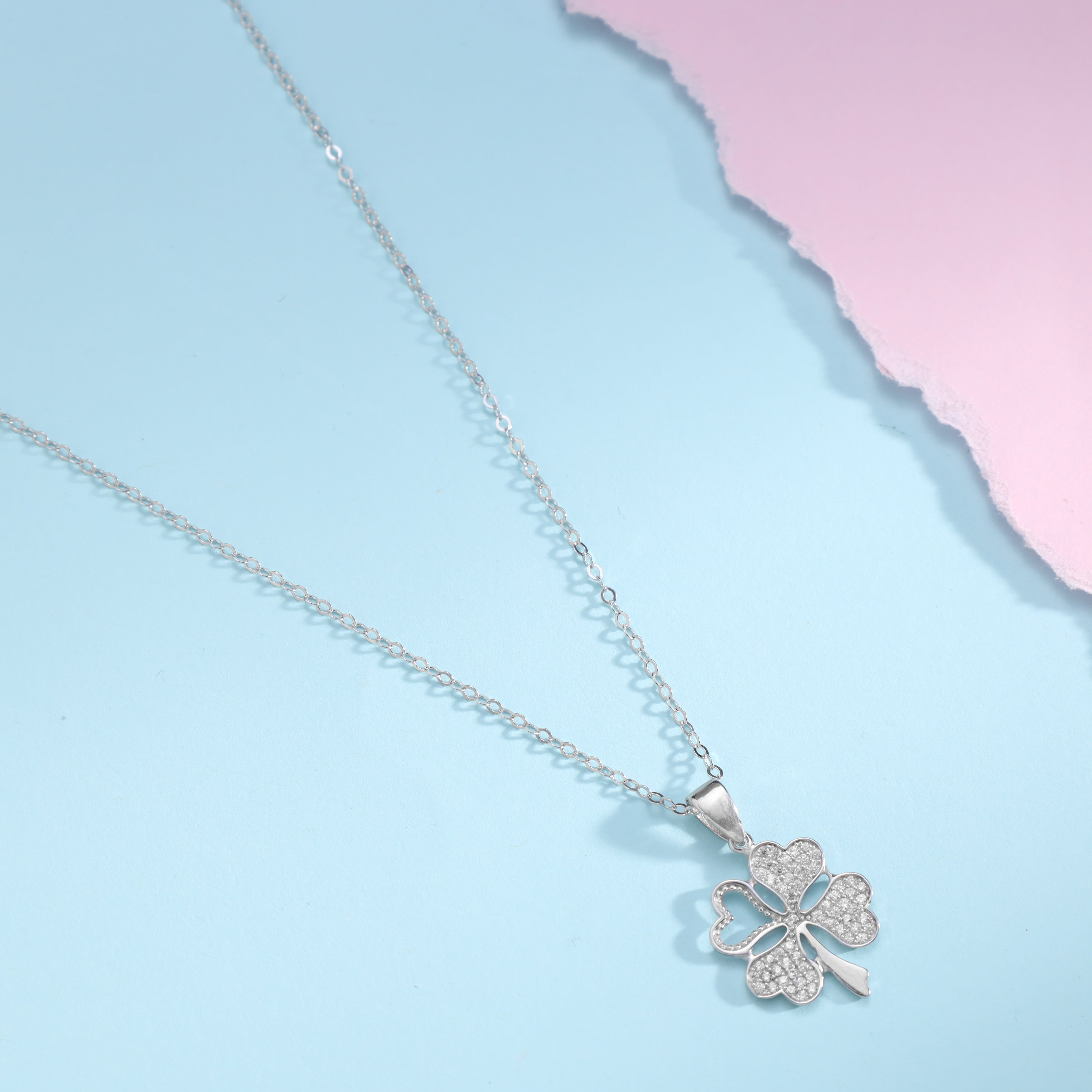 Damen Ankerkette mit Kleeblatt Anhänger aus 925 Silber - Taipan Schmuck