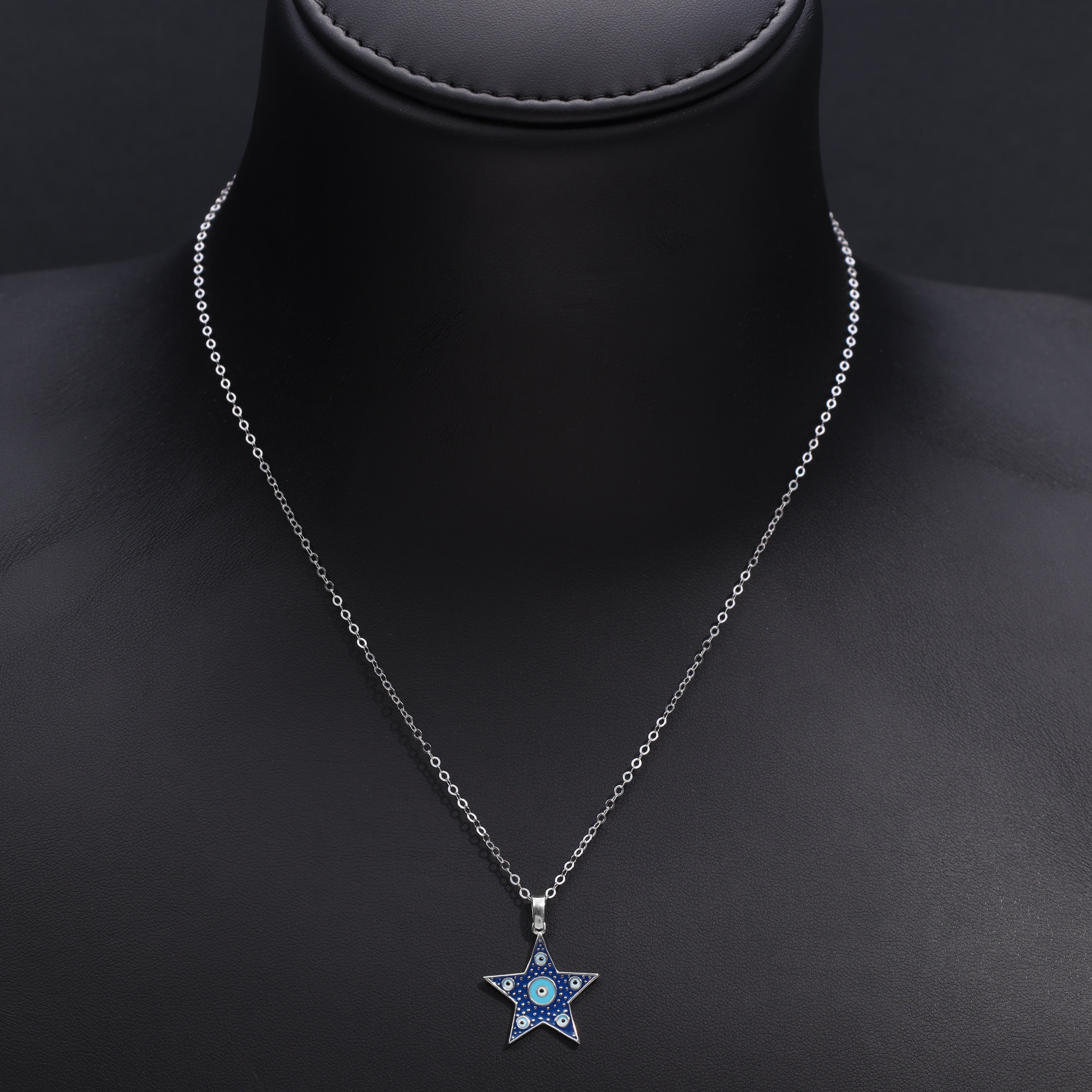 Damen Ankerkette mit Stern + Nazar Evil eye Anhänger aus 925 Sterling Silber
