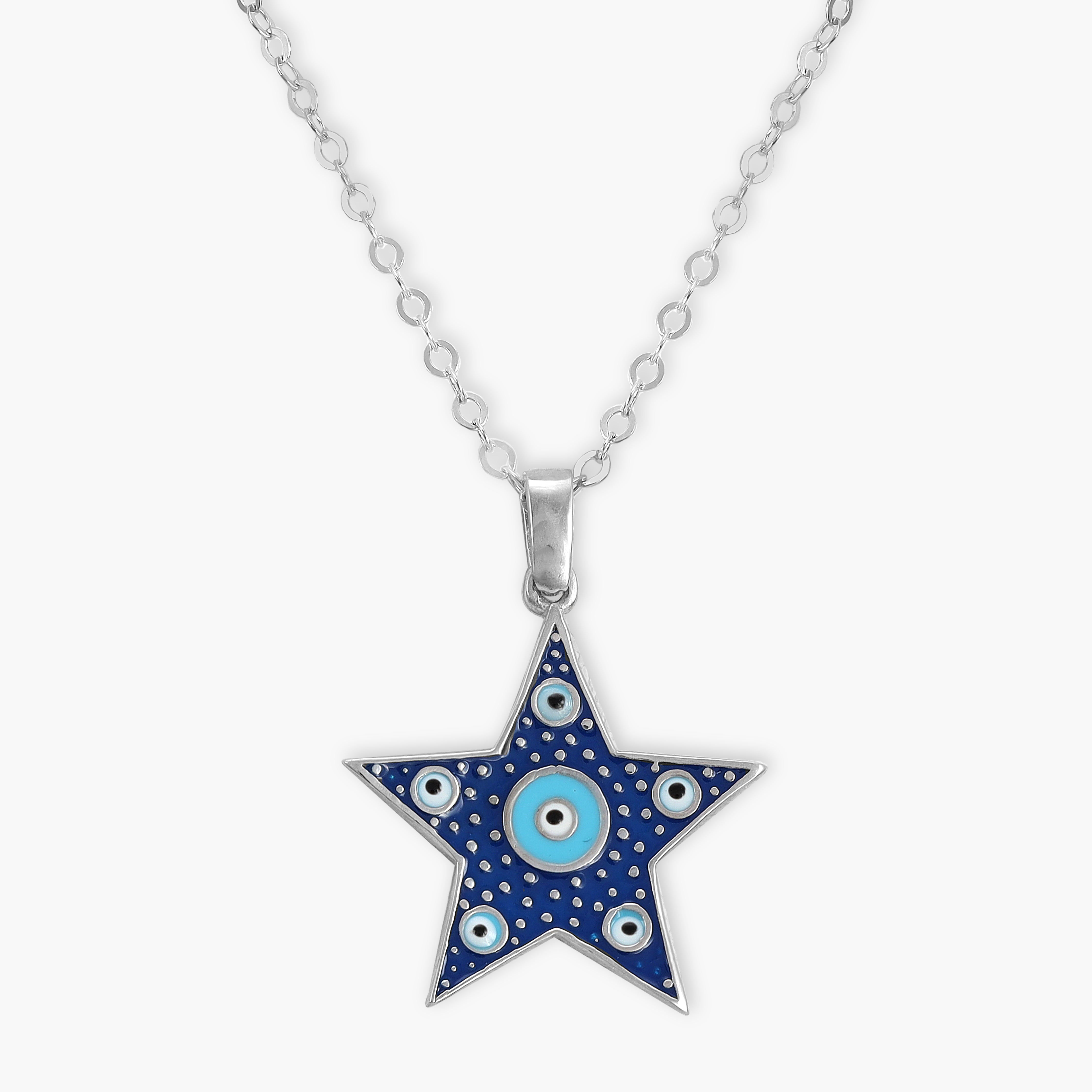 Damen Ankerkette mit Stern + Nazar Evil eye Anhänger aus 925 Sterling Silber