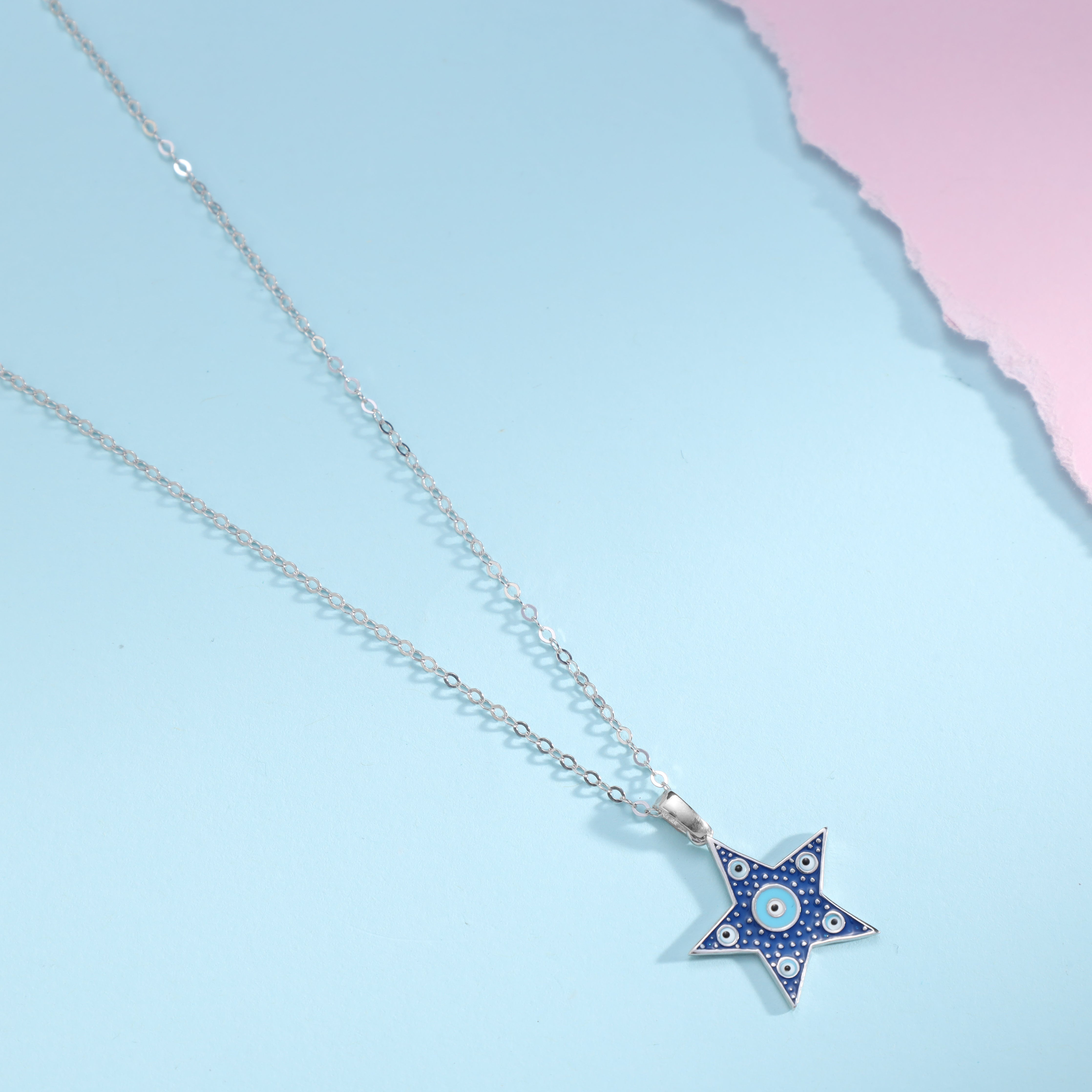 Damen Ankerkette mit Stern + Nazar Evil eye Anhänger aus 925 Sterling Silber