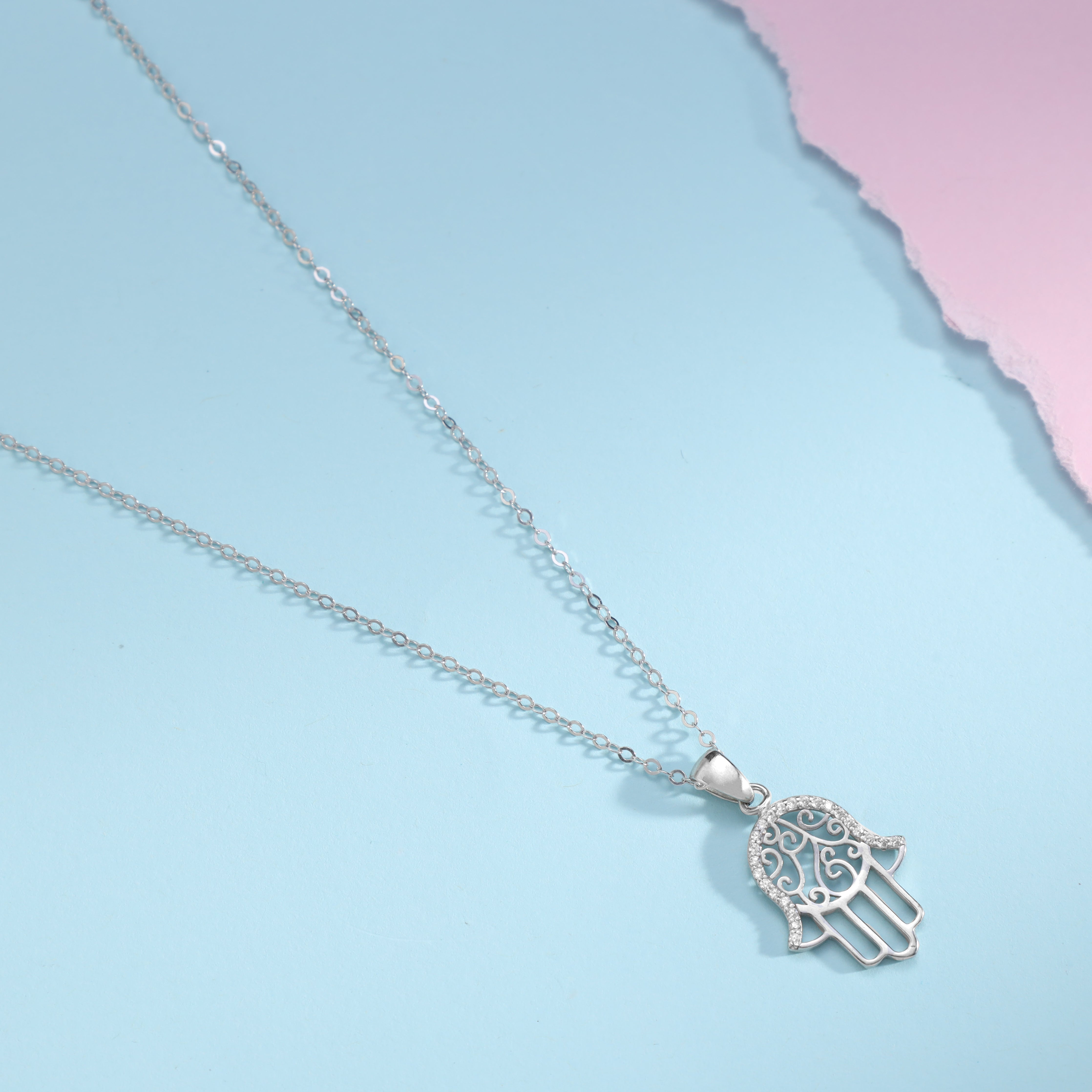 Damen Ankerkette mit Hamsa Hand der Fatima Anhänger aus 925 Sterling Silber - Taipan Schmuck