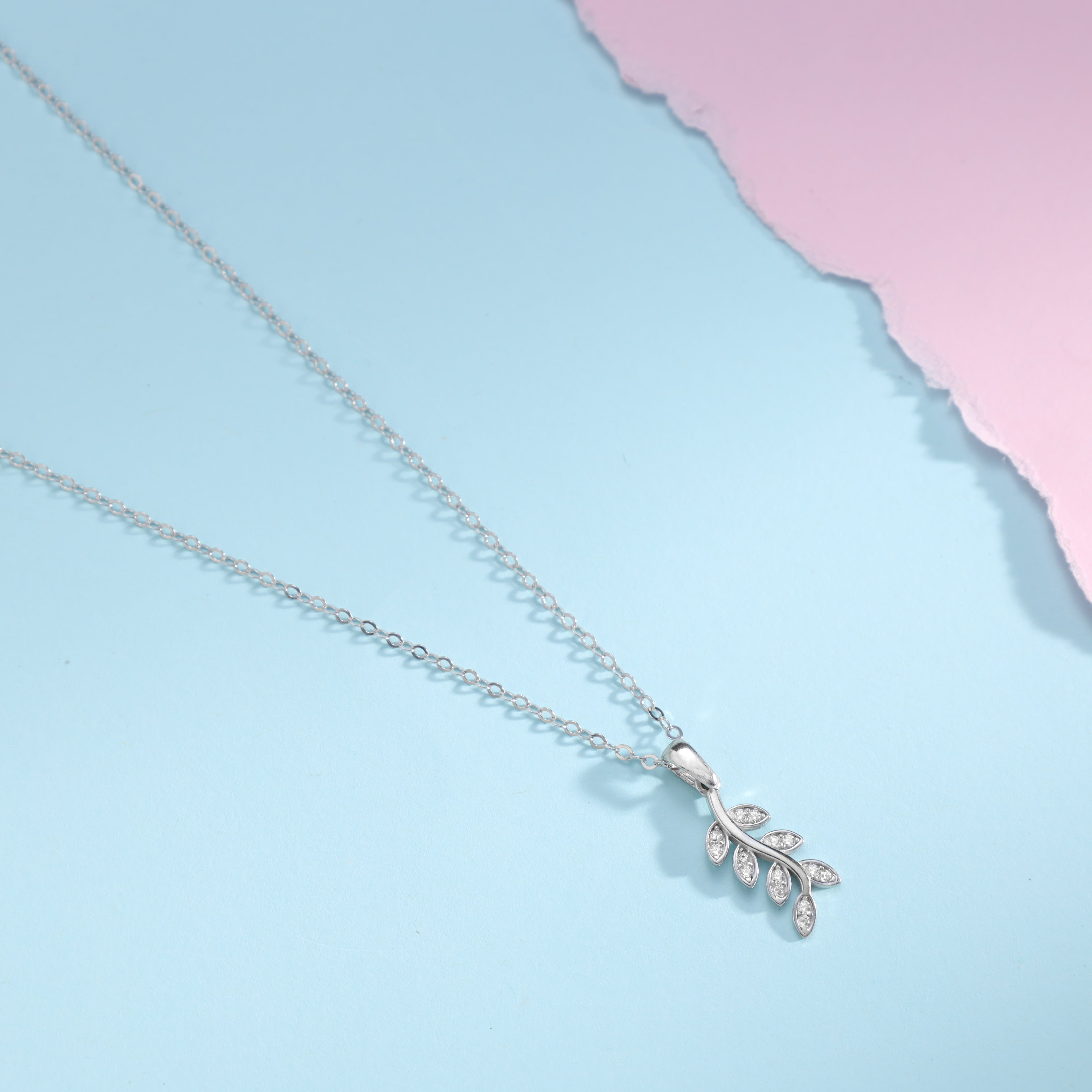Damen Ankerkette mit Blatt Motiv Anhänger aus 925 Sterling Silber