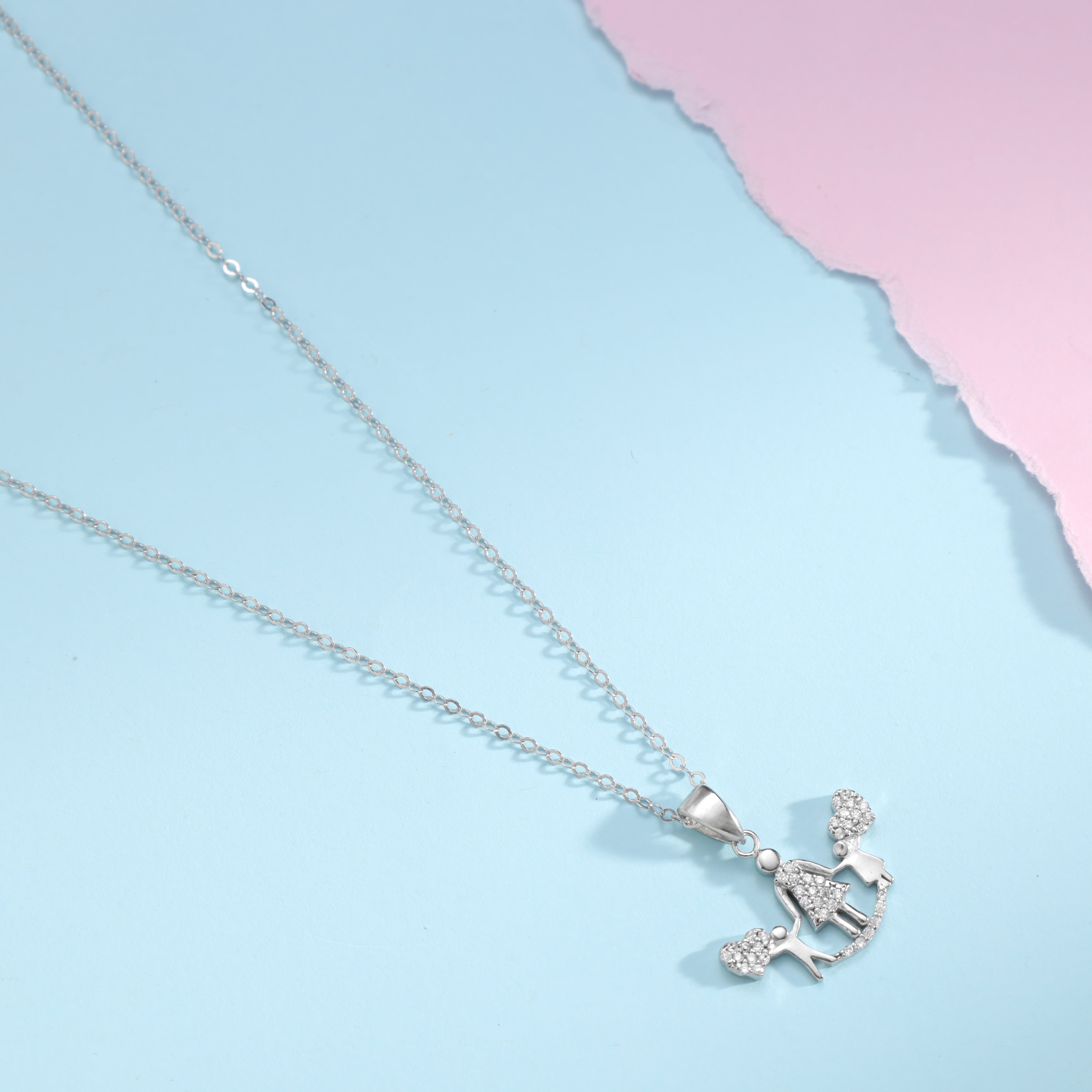 Damen Ankerkette mit Familie Motiv Anhänger aus 925 Sterling Silber