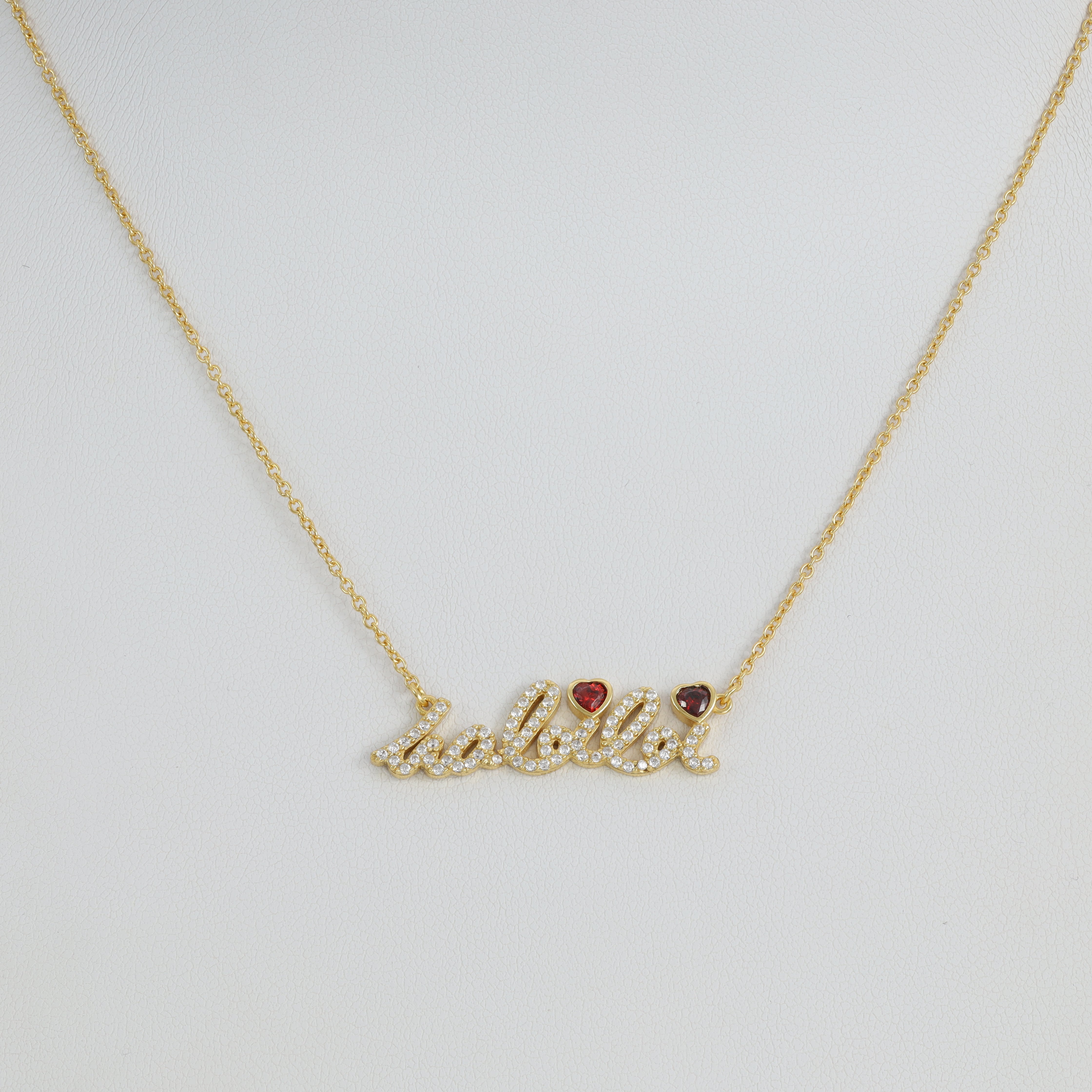Damen Ankerkette mit Iced out stil "Habibi" Anhänger aus 925 Sterling Silber 18K vergoldet - Taipan Schmuck