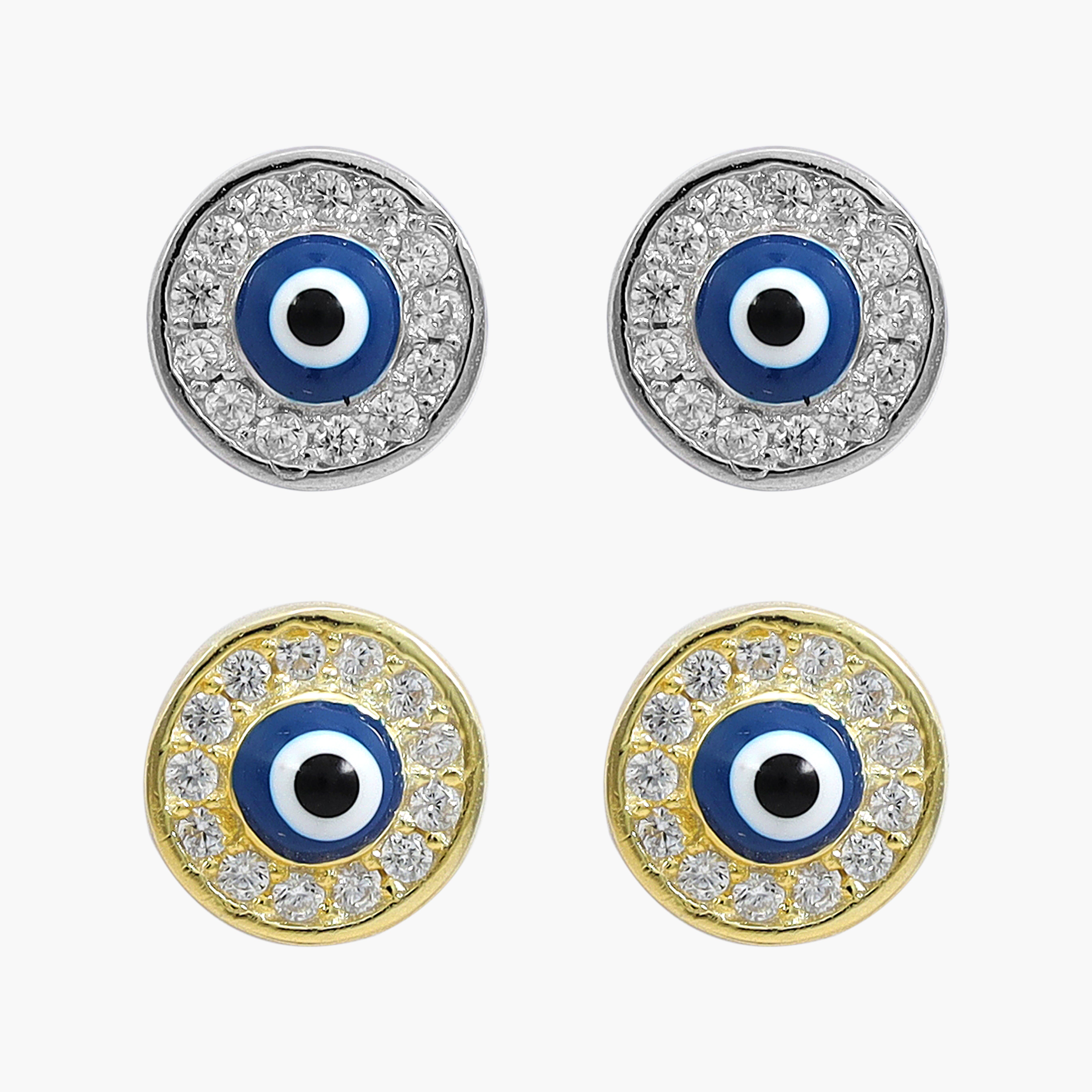 Damen 2er Set Zirkonia Nazar Evil Eye Ohrringe aus 925 Sterlingsilber 18K Vergoldet - Taipan Schmuck