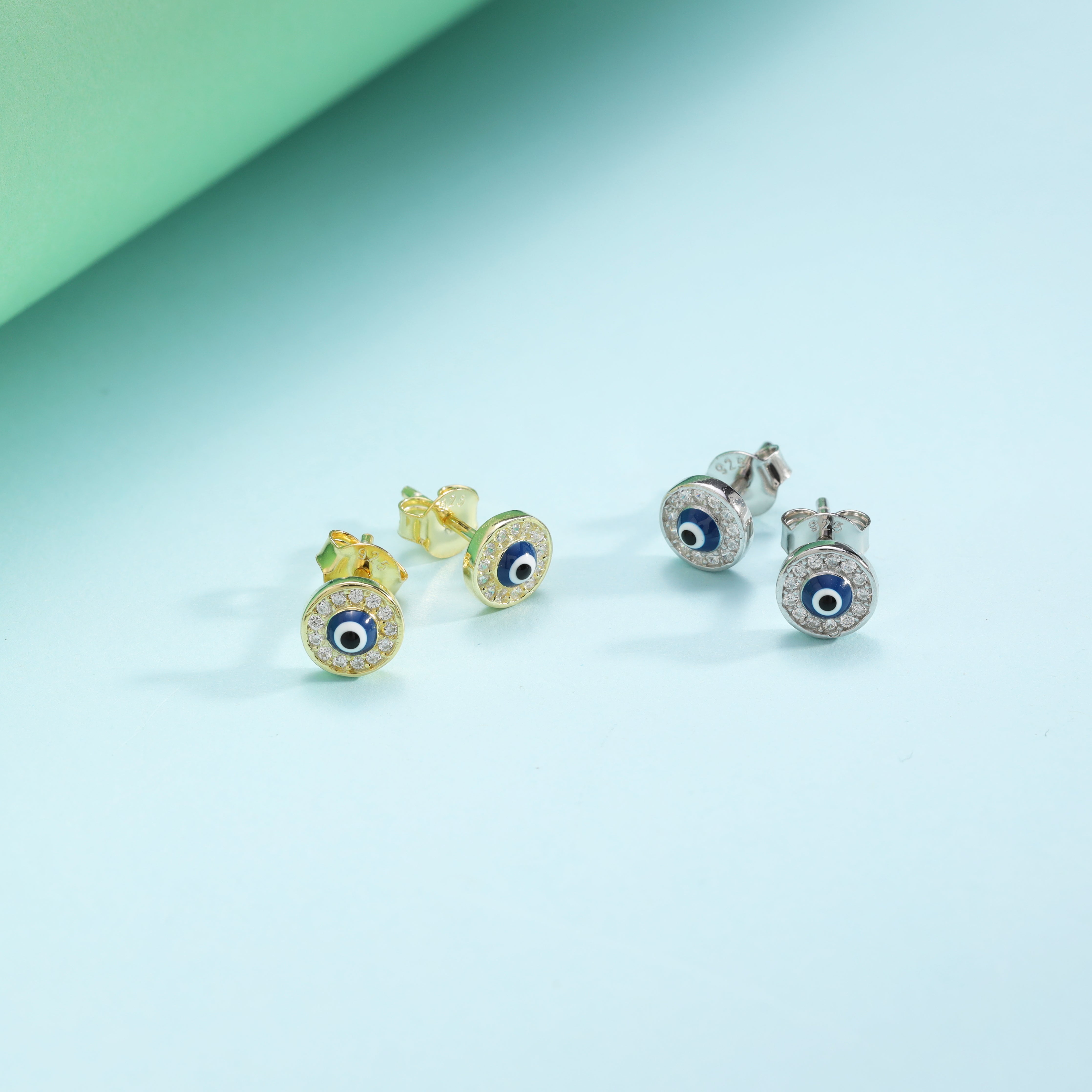Damen 2er Set Zirkonia Nazar Evil Eye Ohrringe aus 925 Sterlingsilber 18K Vergoldet - Taipan Schmuck