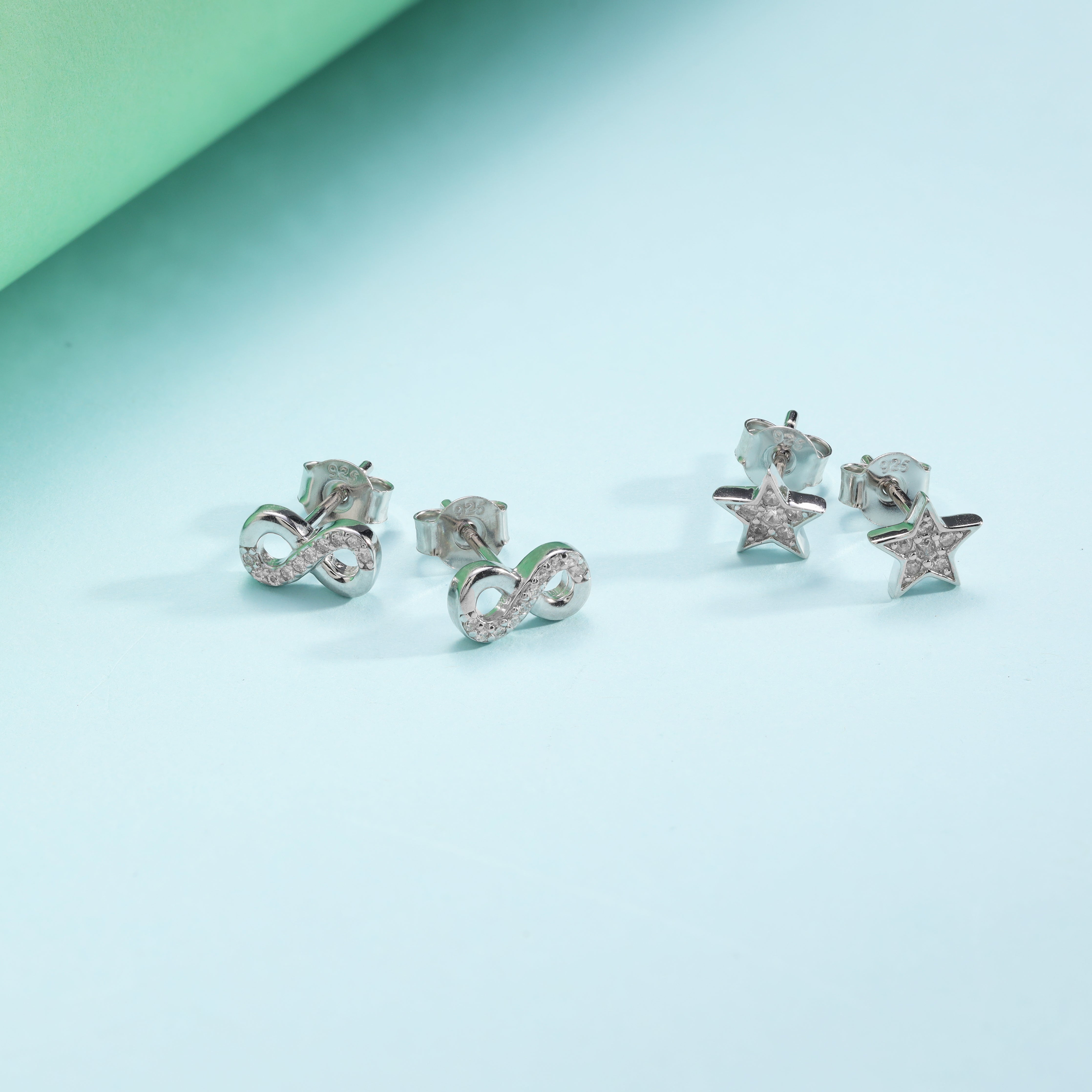 Damen 2er Set Zirkonia Infinity + Stern Ohrringe aus 925 Sterlingsilber - Taipan Schmuck