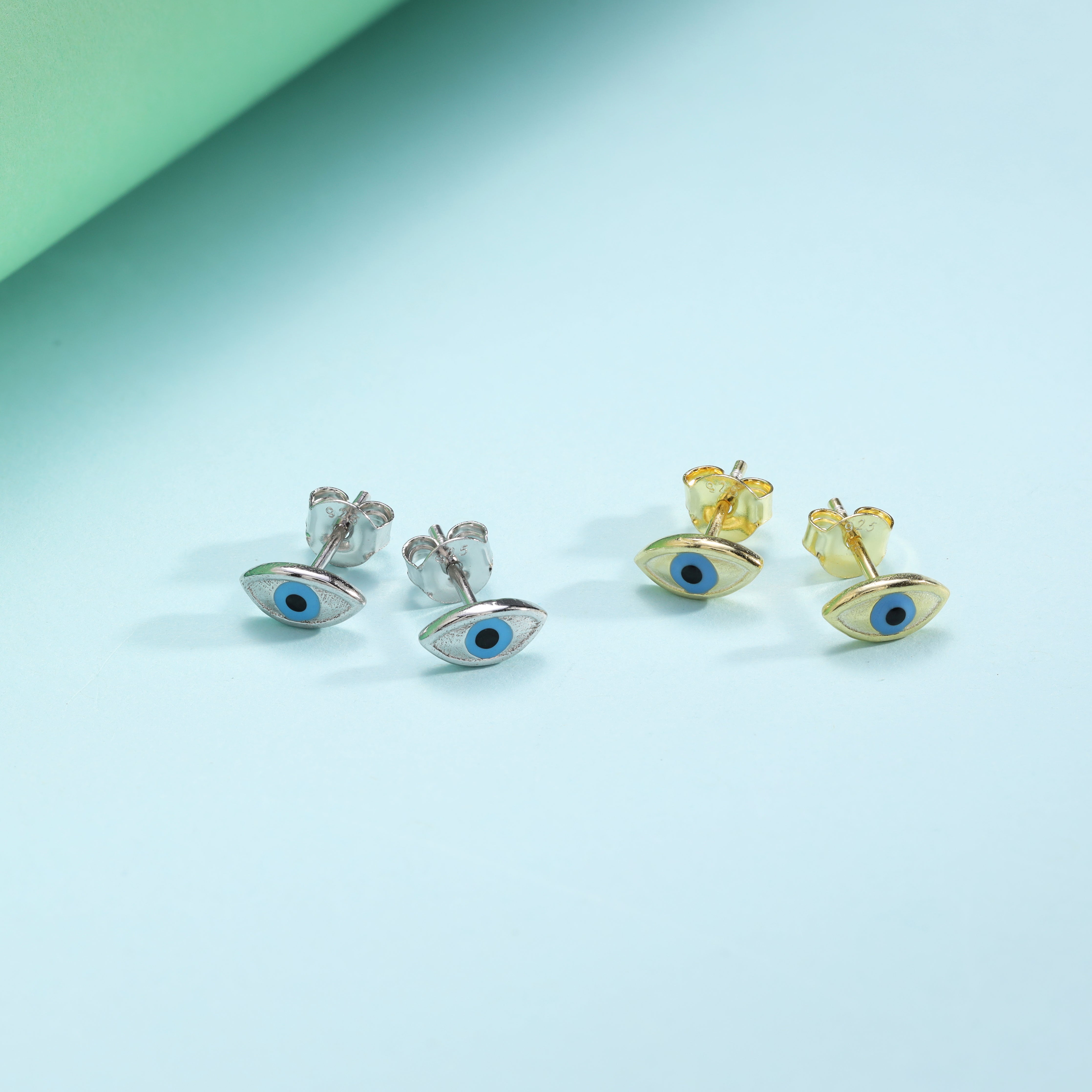 Damen 2er Set Nazar Evil Eye Ohrringe aus 925 Sterlingsilber 18K Vergoldet