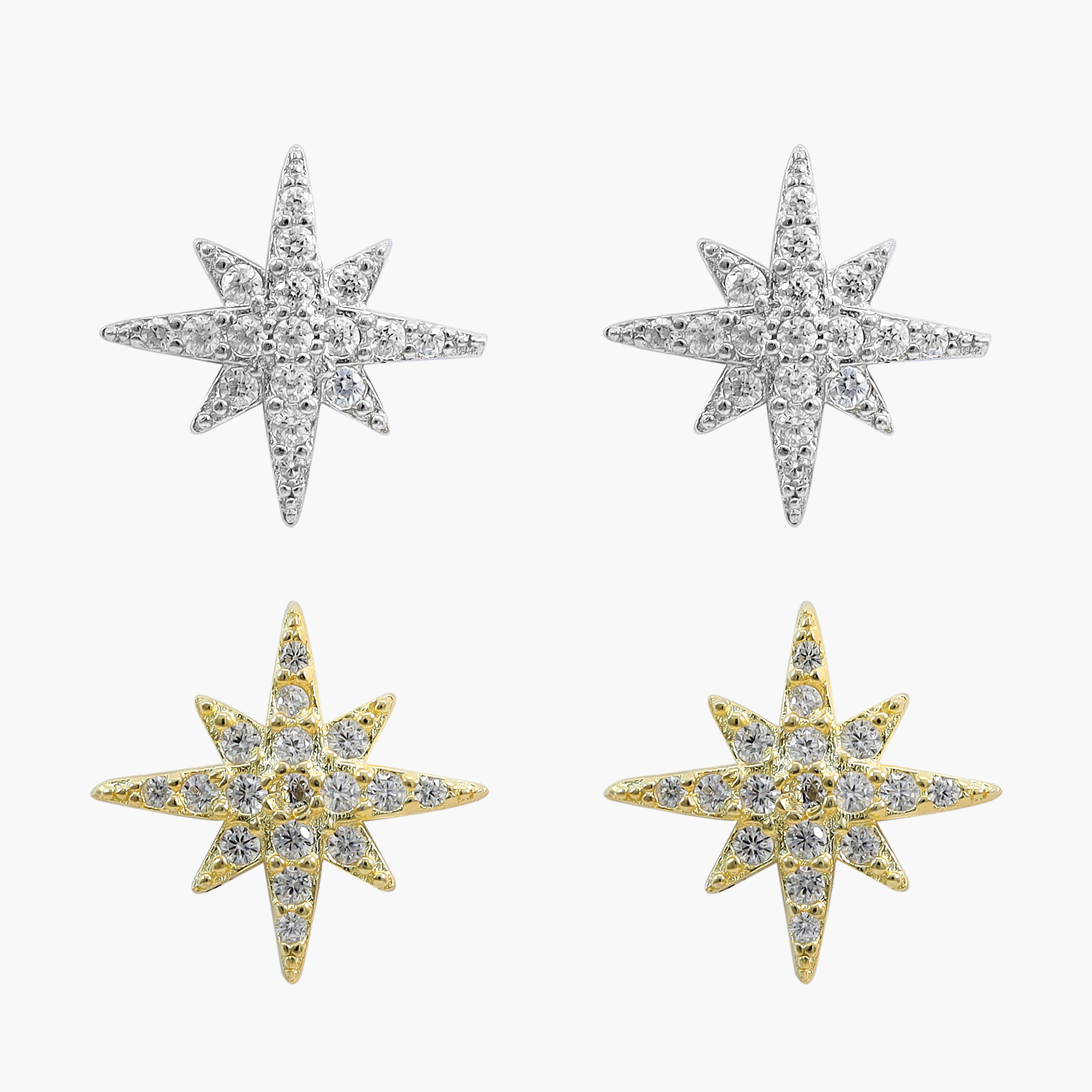 Women's set of 2 star earrings made of 925 sterling silver 18K gold-plated