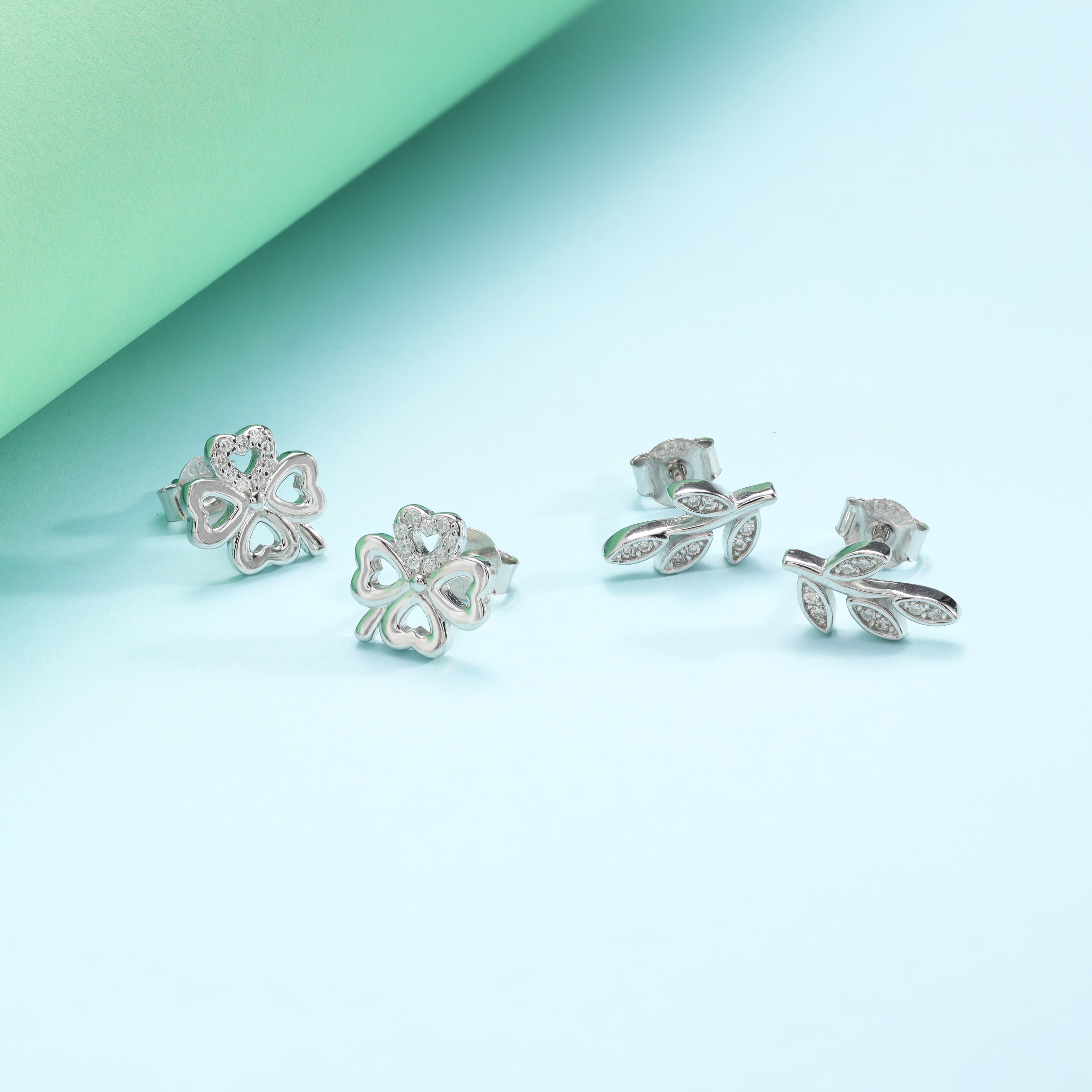 Damen 2er Set Blumen + Blatt Ohrringe aus 925 Sterlingsilber - Taipan Schmuck