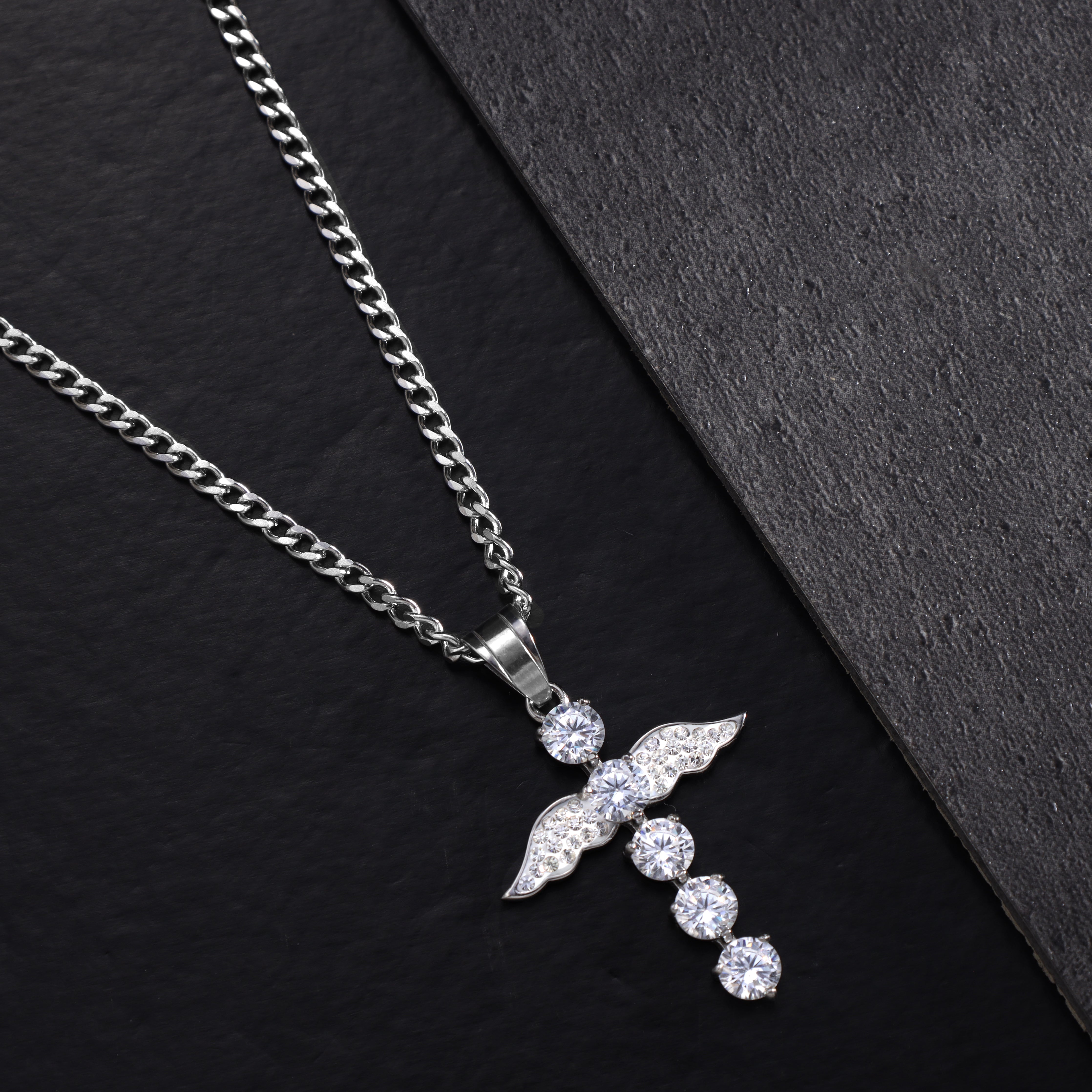 SET Kordelkette + Panzerkette mit Iced out stil Kreuz Anhänger aus Edelstahl - Taipan Schmuck