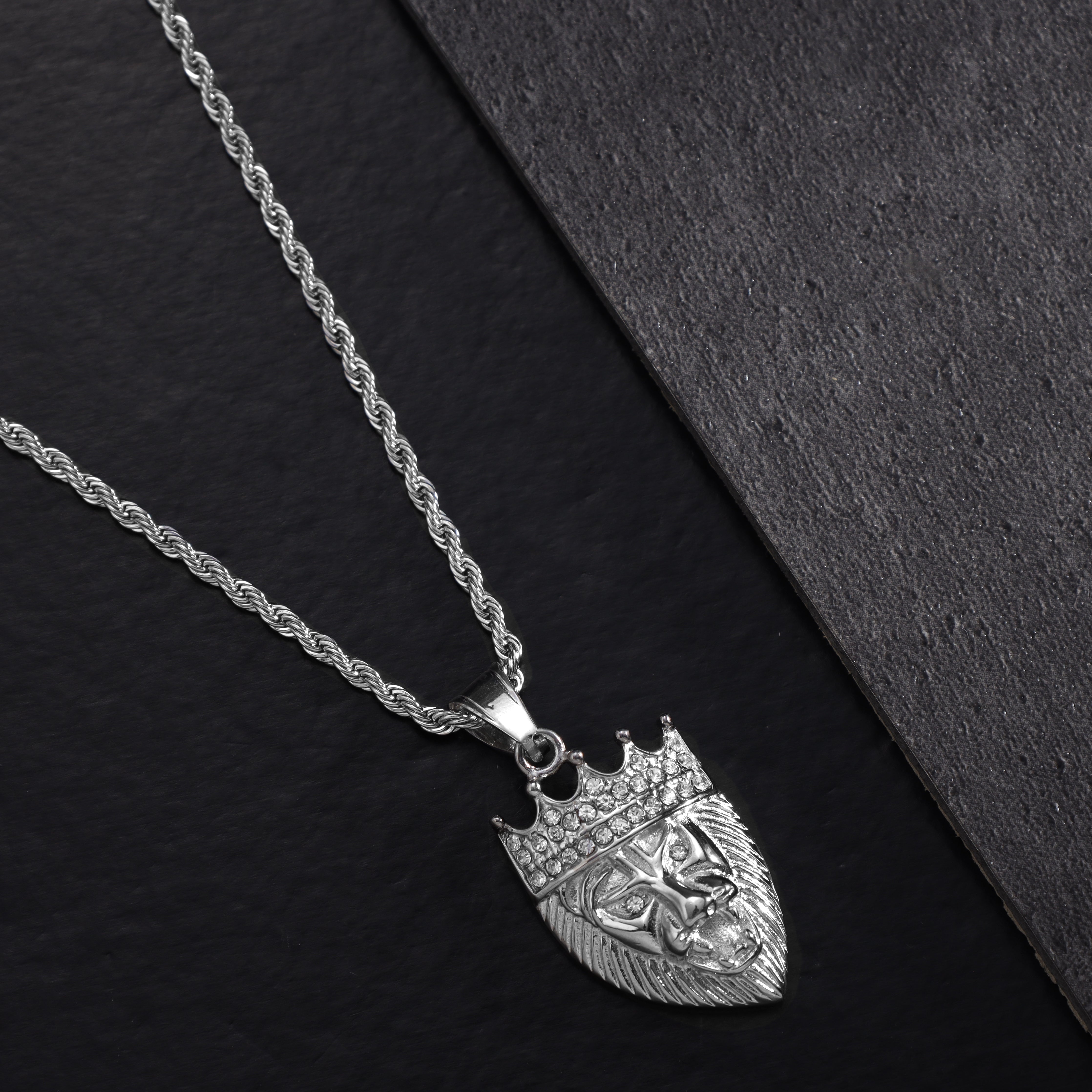 SET Kordelkette + Panzerkette mit Iced out stil Löwe Anhänger aus Edelstahl