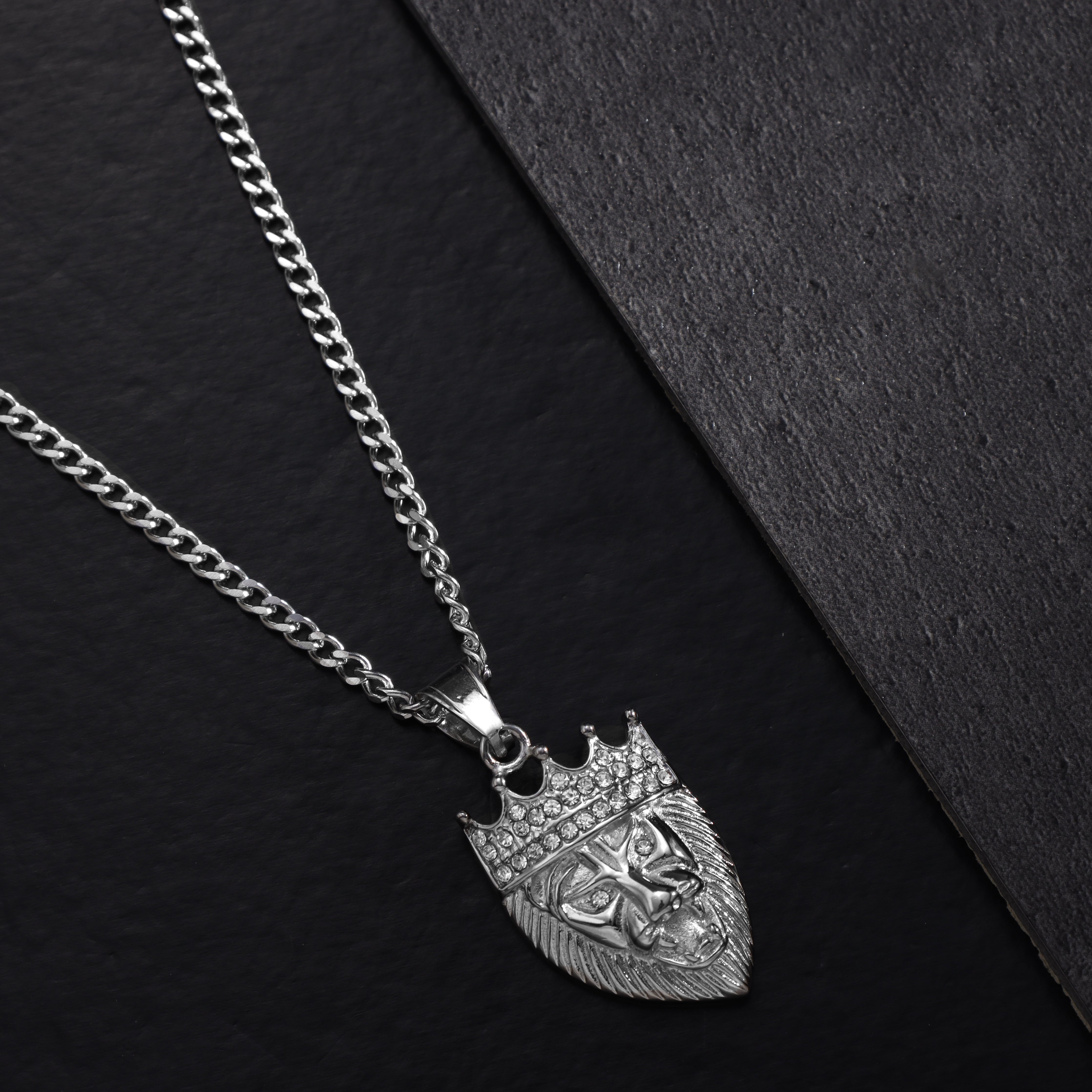 SET Kordelkette + Panzerkette mit Iced out stil Löwe Anhänger aus Edelstahl