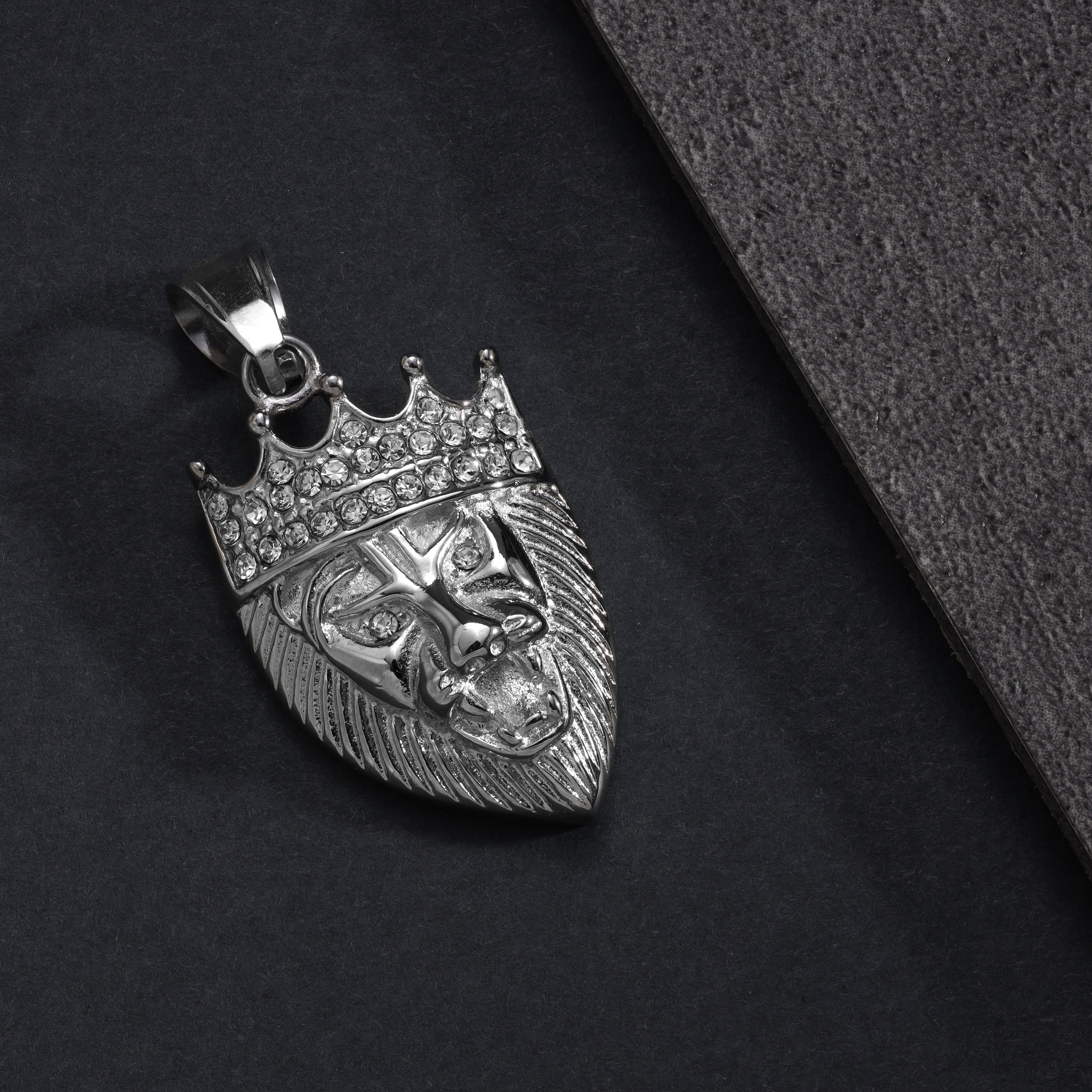 SET Kordelkette + Panzerkette mit Iced out stil Löwe Anhänger aus Edelstahl