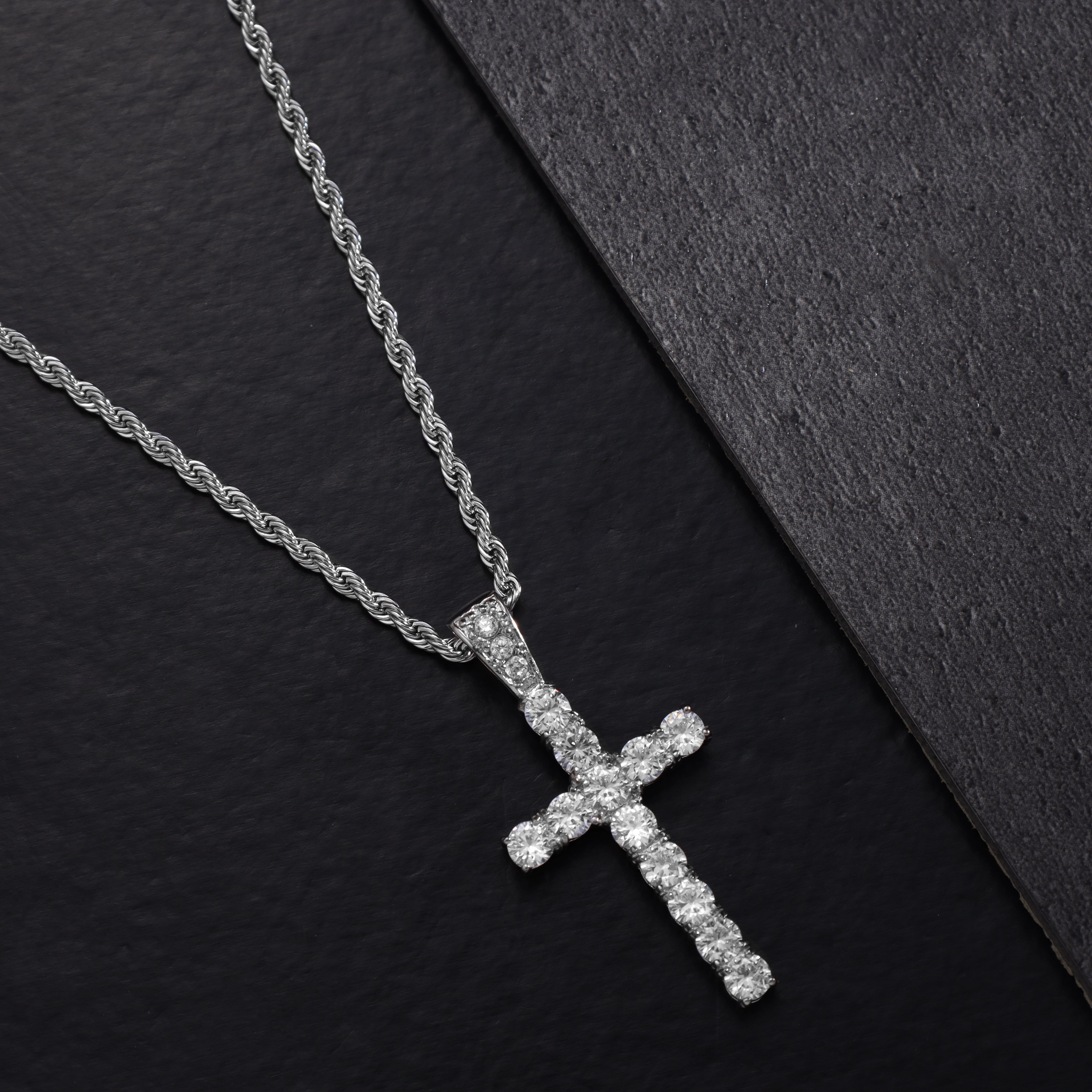 SET Kordelkette + Panzerkette mit Iced out stil Kreuz Anhänger aus Edelstahl - Taipan Schmuck