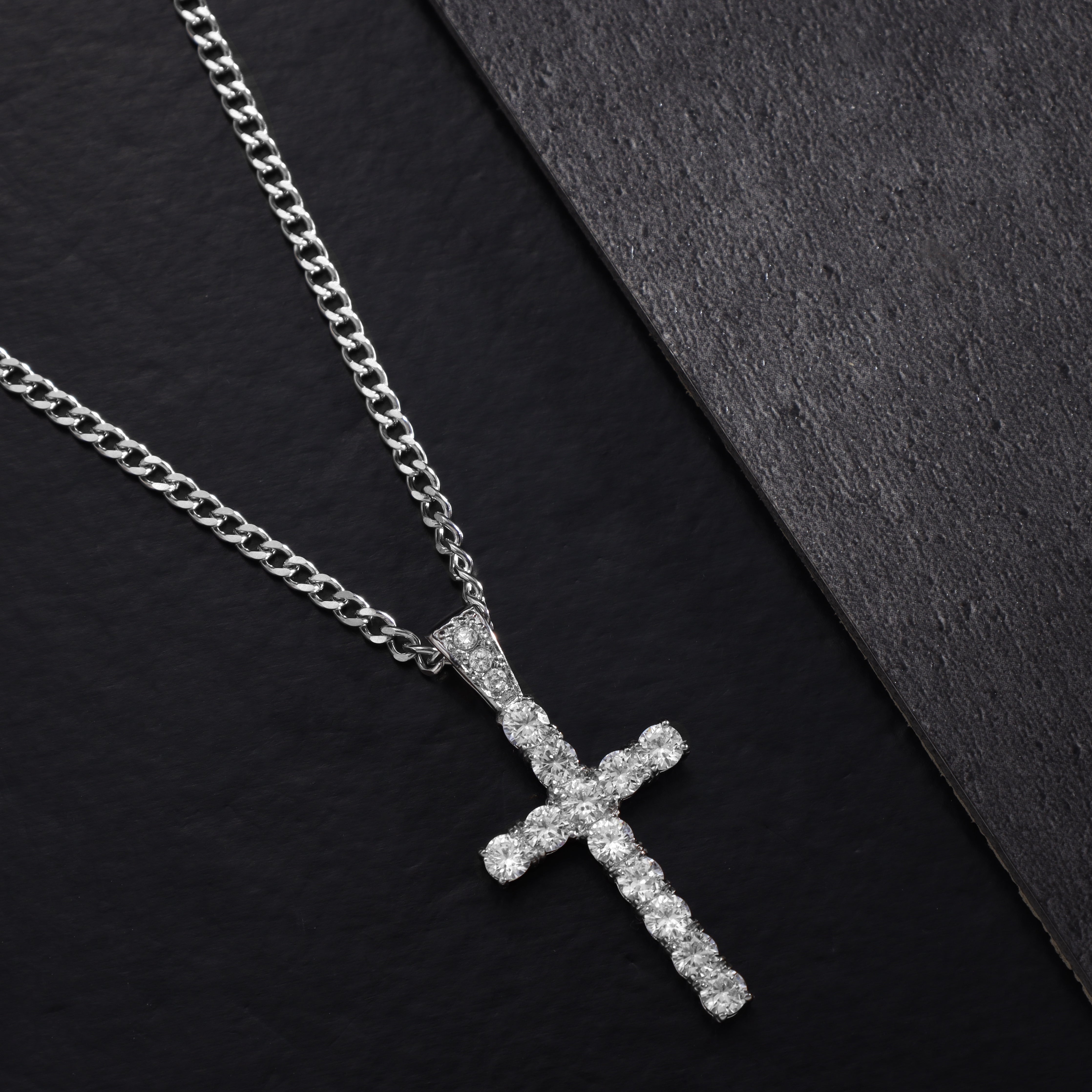 SET Kordelkette + Panzerkette mit Iced out stil Kreuz Anhänger aus Edelstahl - Taipan Schmuck