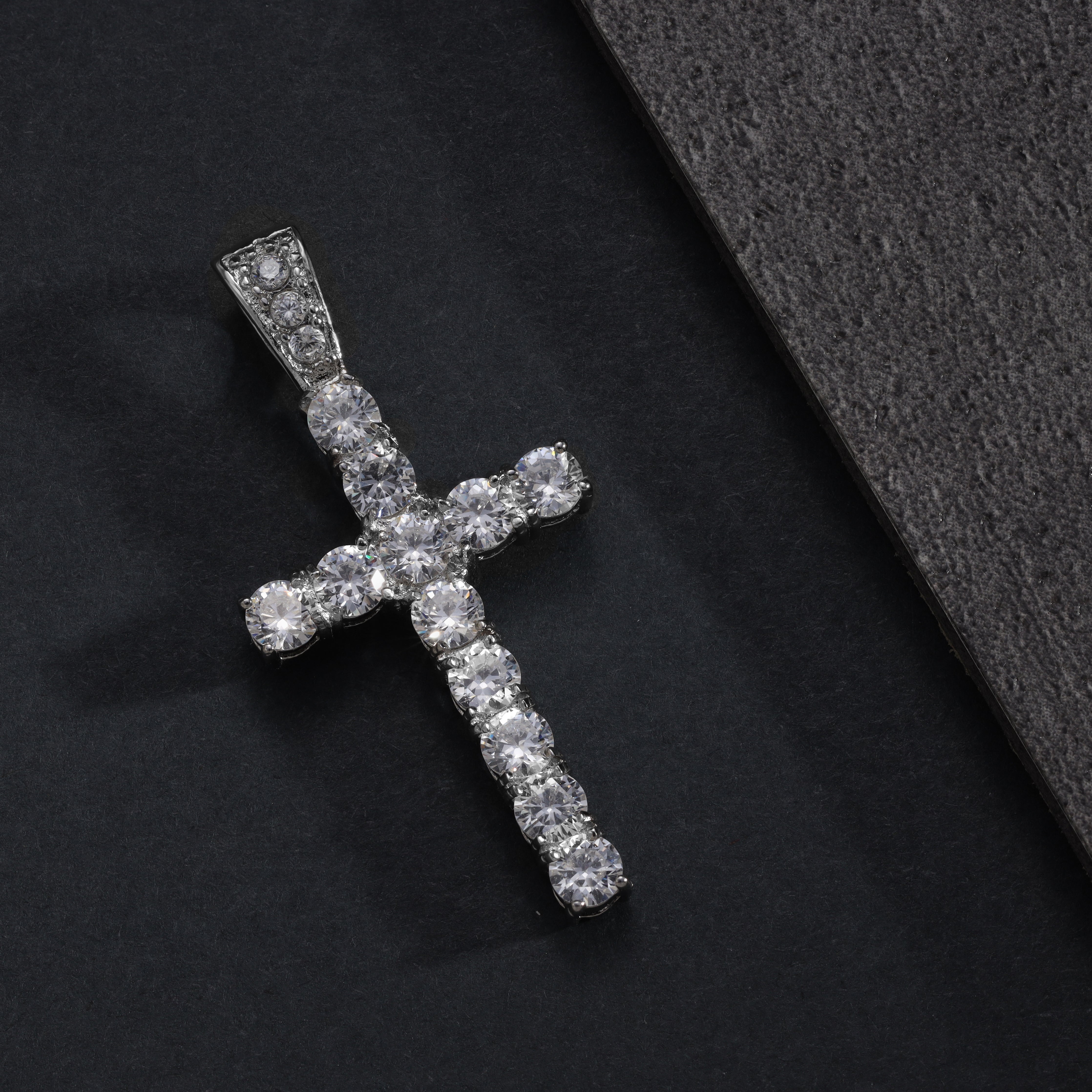 SET Kordelkette + Panzerkette mit Iced out stil Kreuz Anhänger aus Edelstahl - Taipan Schmuck