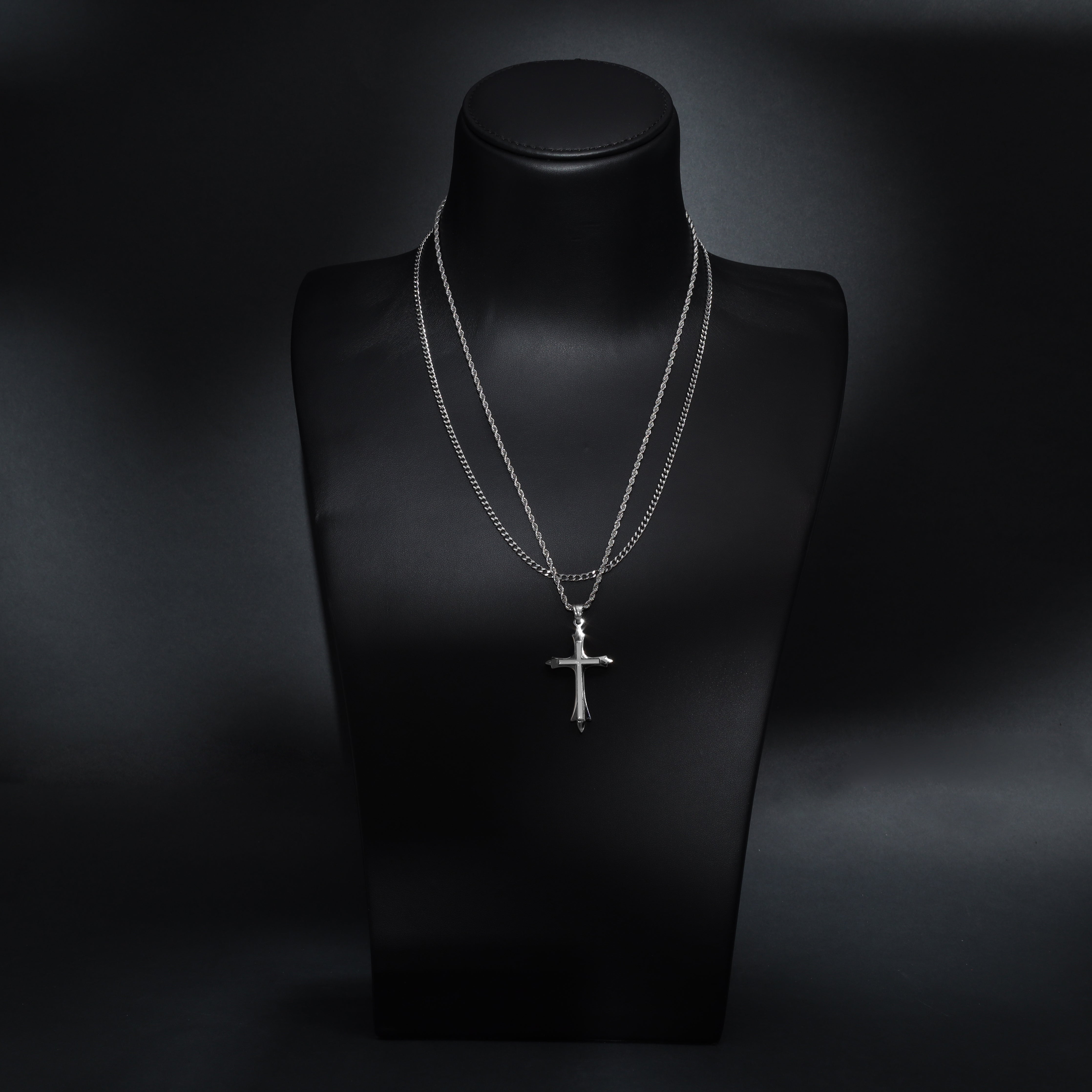 SET Kordelkette + Panzerkette mit Kreuz Anhänger aus Edelstahl - Taipan Schmuck