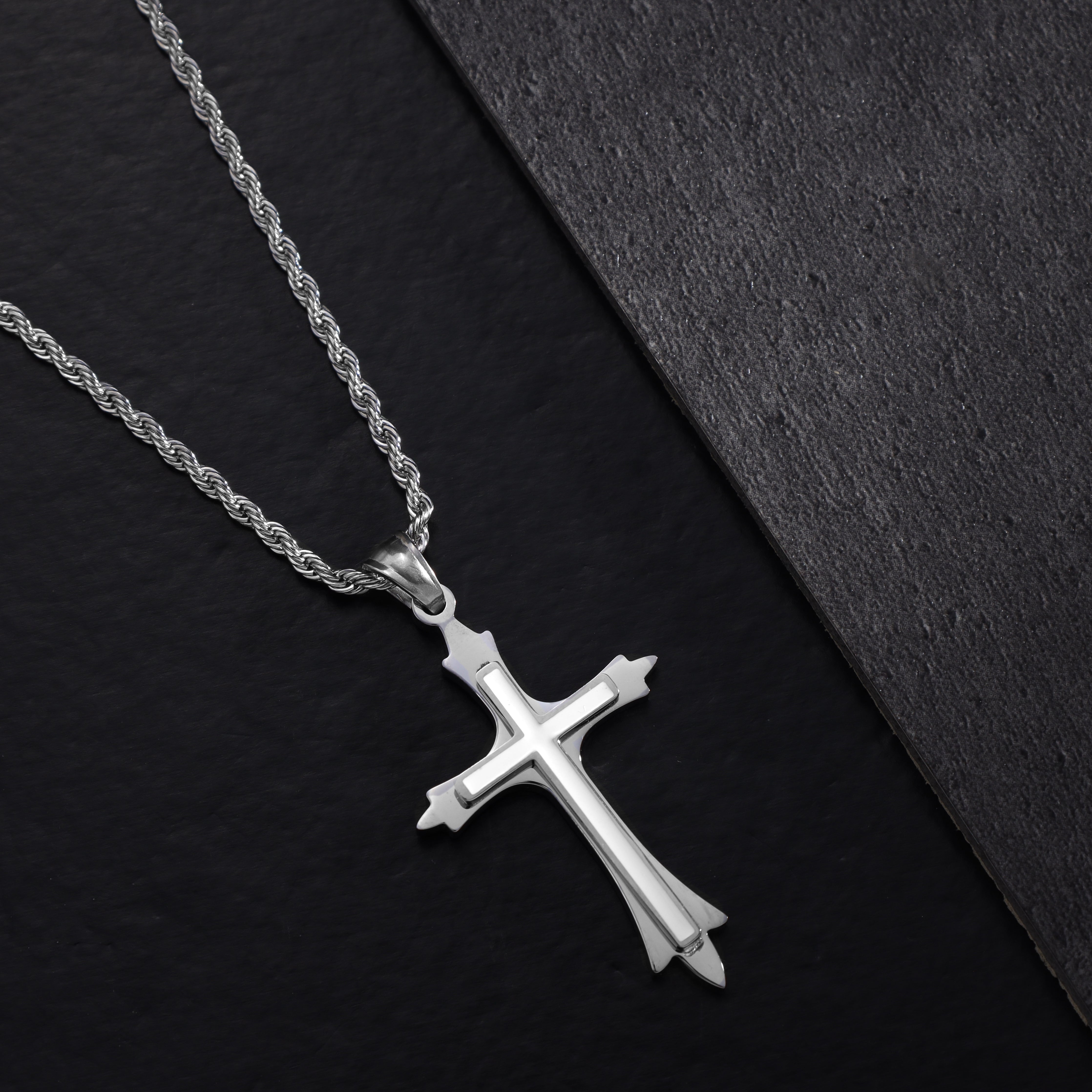 SET Kordelkette + Panzerkette mit Kreuz Anhänger aus Edelstahl - Taipan Schmuck