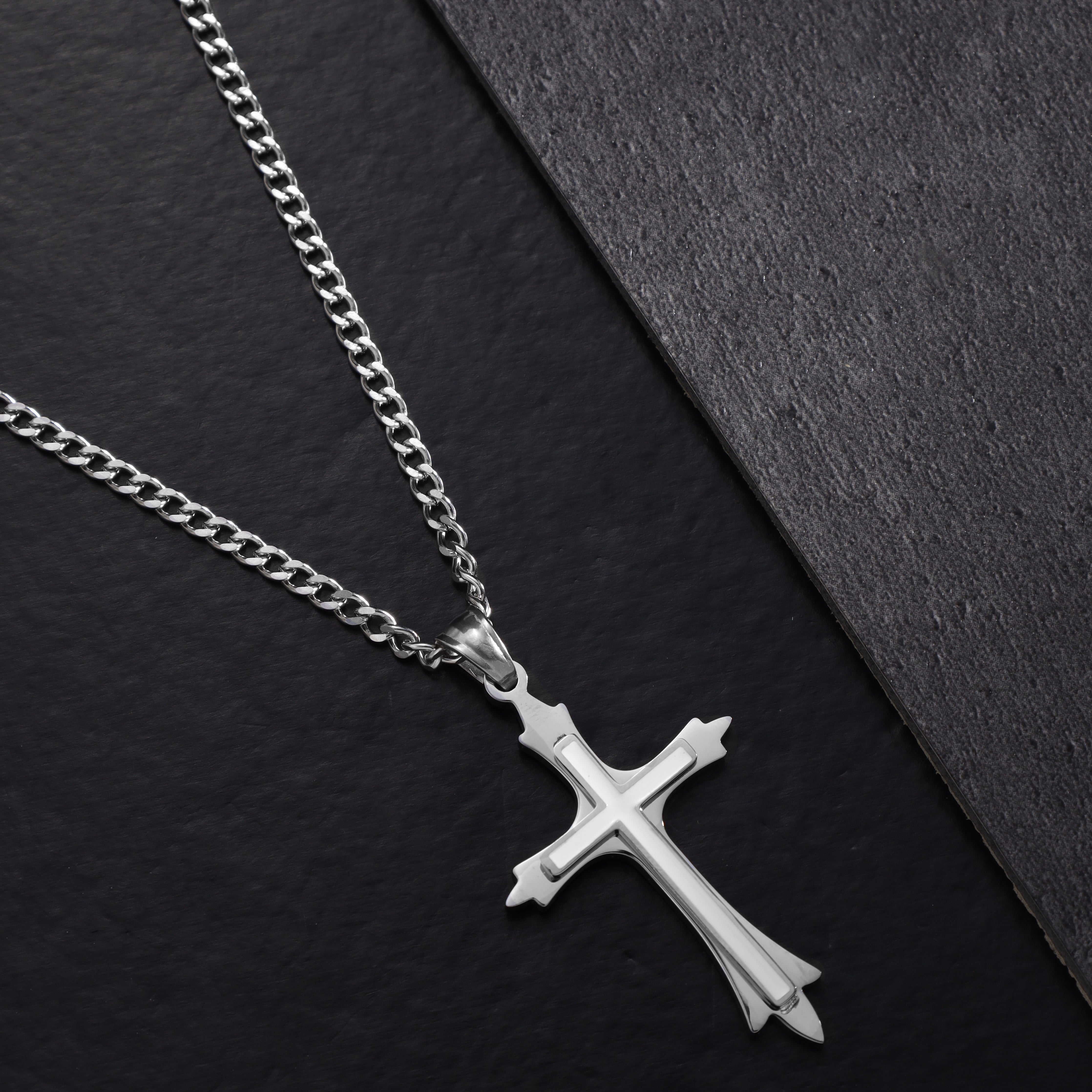 SET Kordelkette + Panzerkette mit Kreuz Anhänger aus Edelstahl - Taipan Schmuck