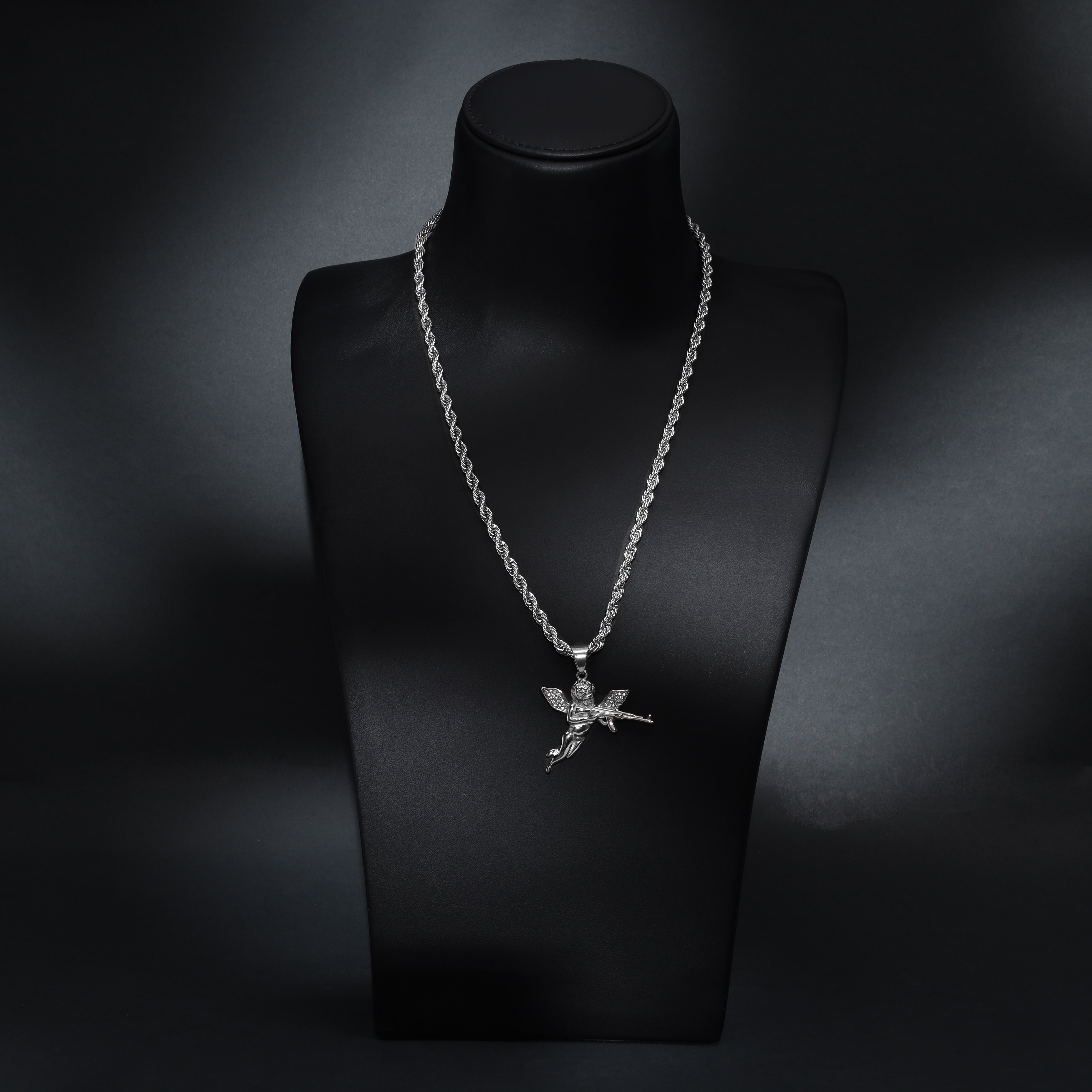 Rope Chain with Iced out style Angel Pendant made of Stainless Steel