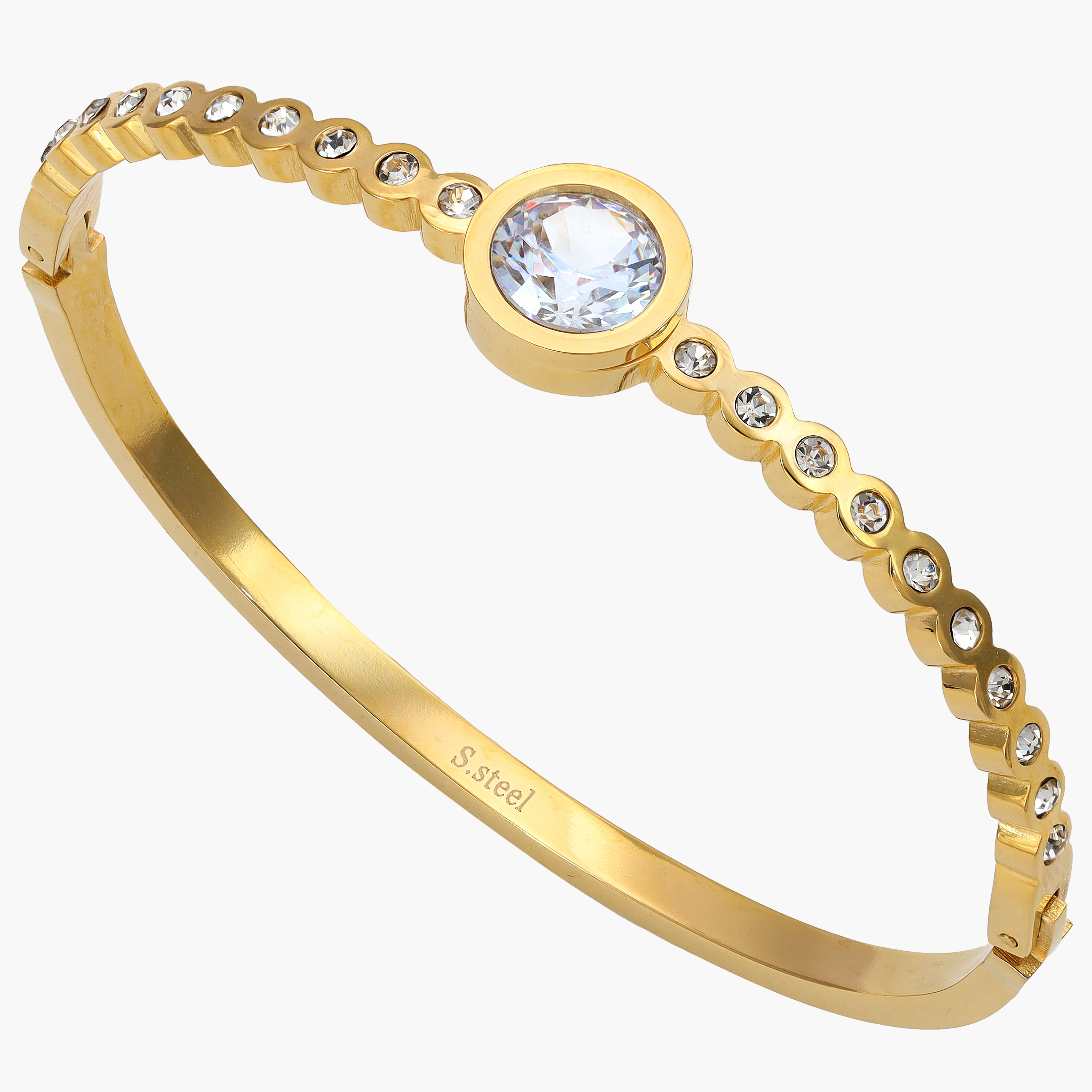 3mm Damen Armreifen Armband Hand mit Rund stone aus Edelstahl 18K Vergoldet - Taipan Schmuck