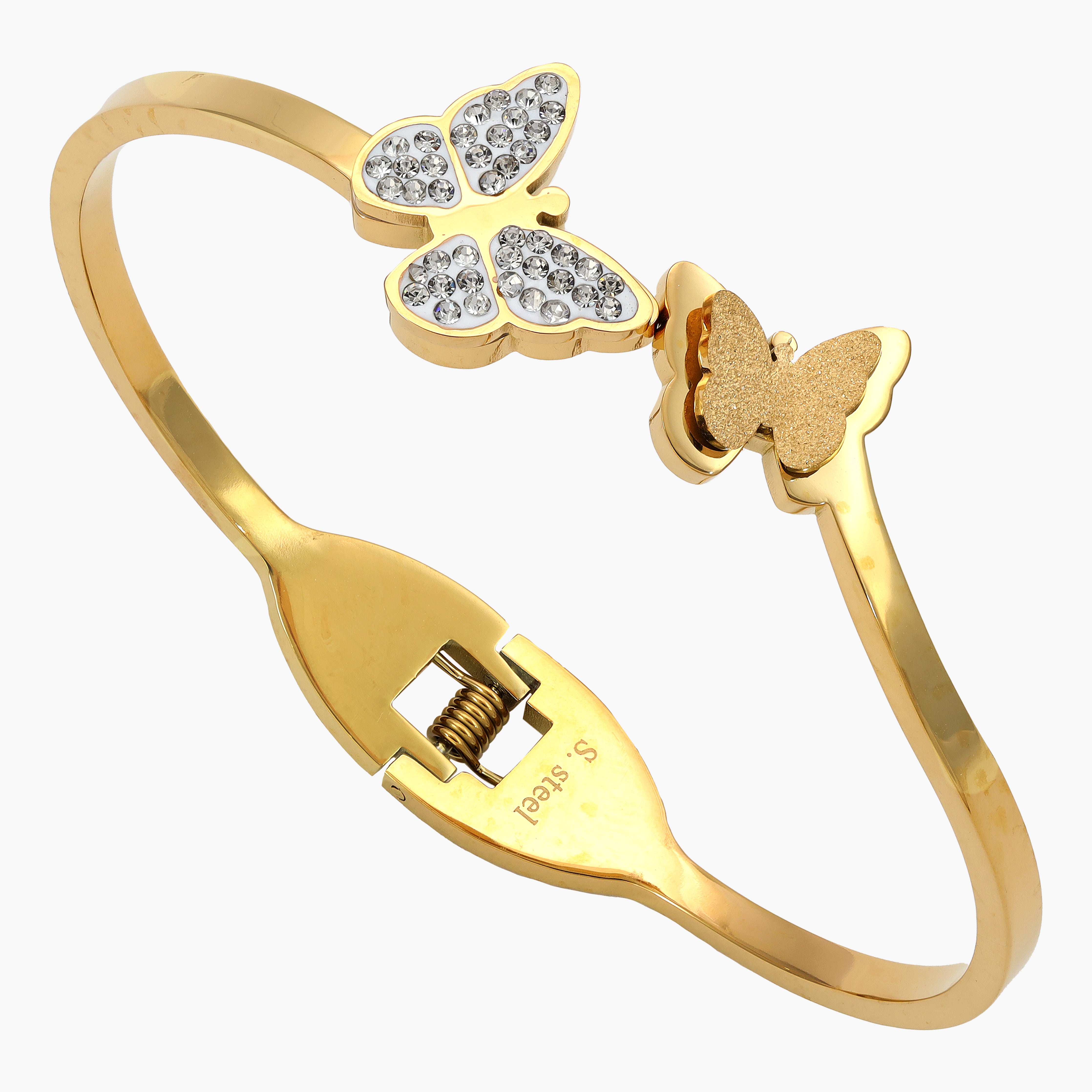 3mm Damen Armreifen Armband mit Butterfly aus Edelstahl 18K Vergoldet - Taipan Schmuck