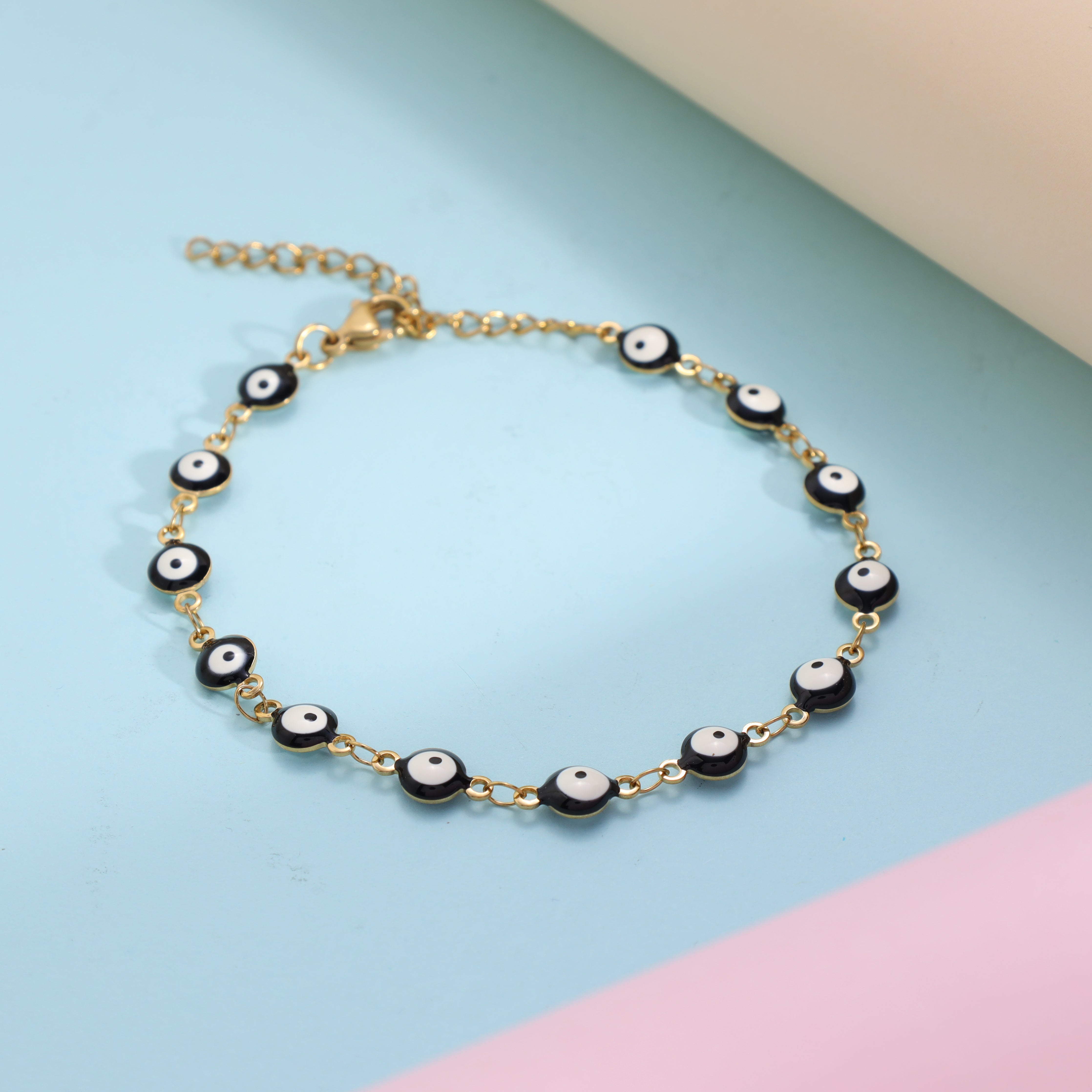 Damen Armband Evil eye schwarz aus Edelstahl 18K Vergoldet - Taipan Schmuck
