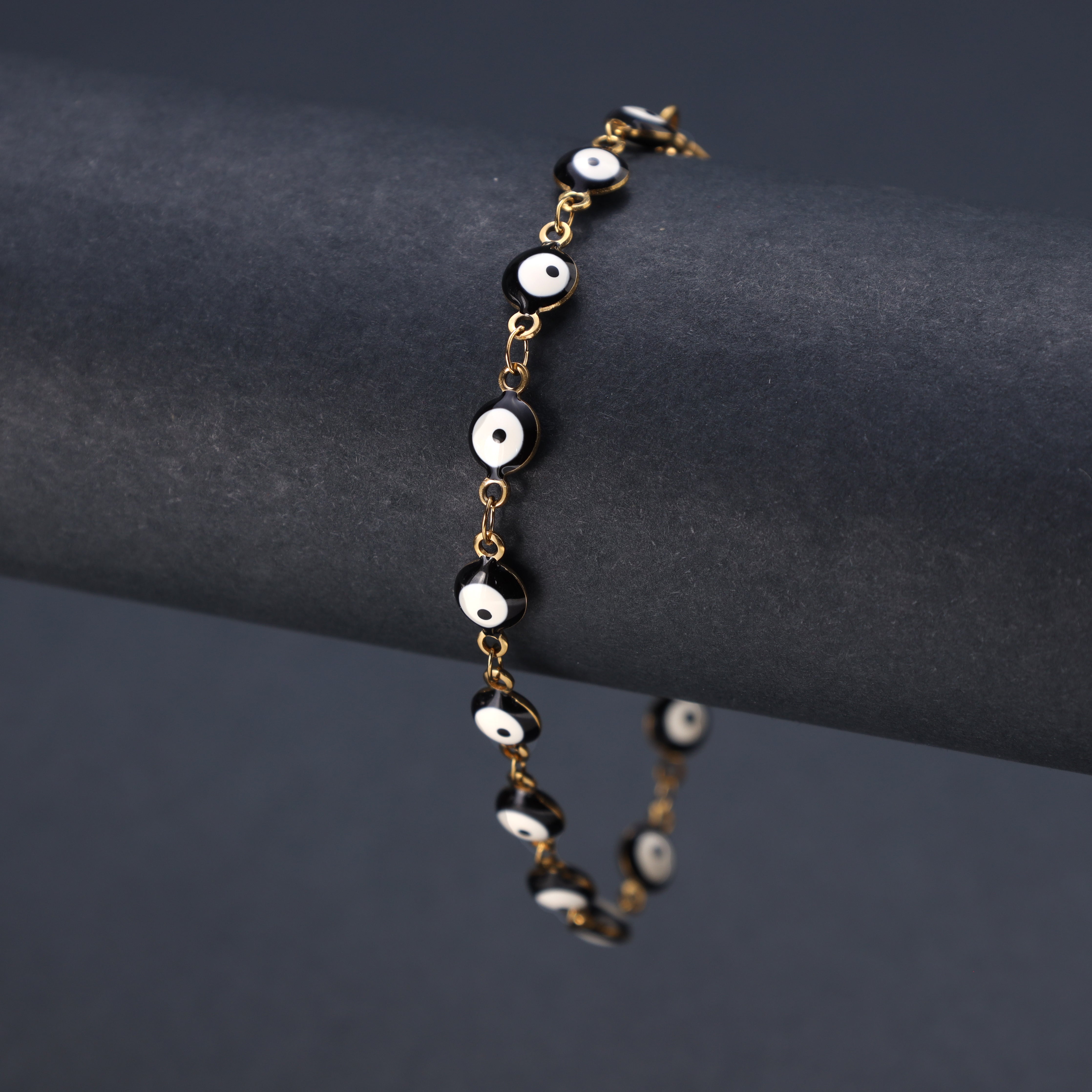 Damen Armband Evil eye schwarz aus Edelstahl 18K Vergoldet - Taipan Schmuck