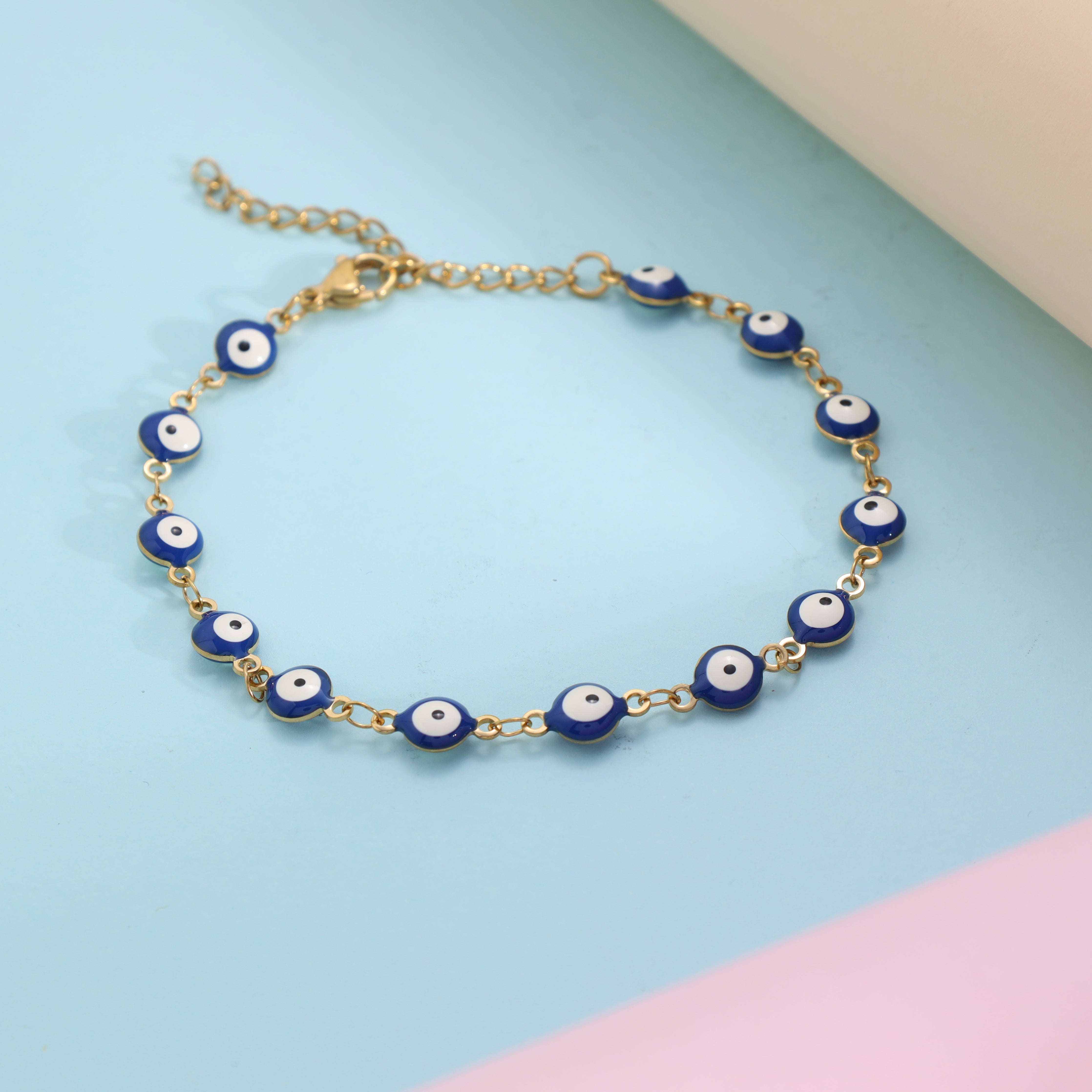 Damen Armband Evil Eye blau aus Edelstahl 18K Vergoldet - Taipan Schmuck