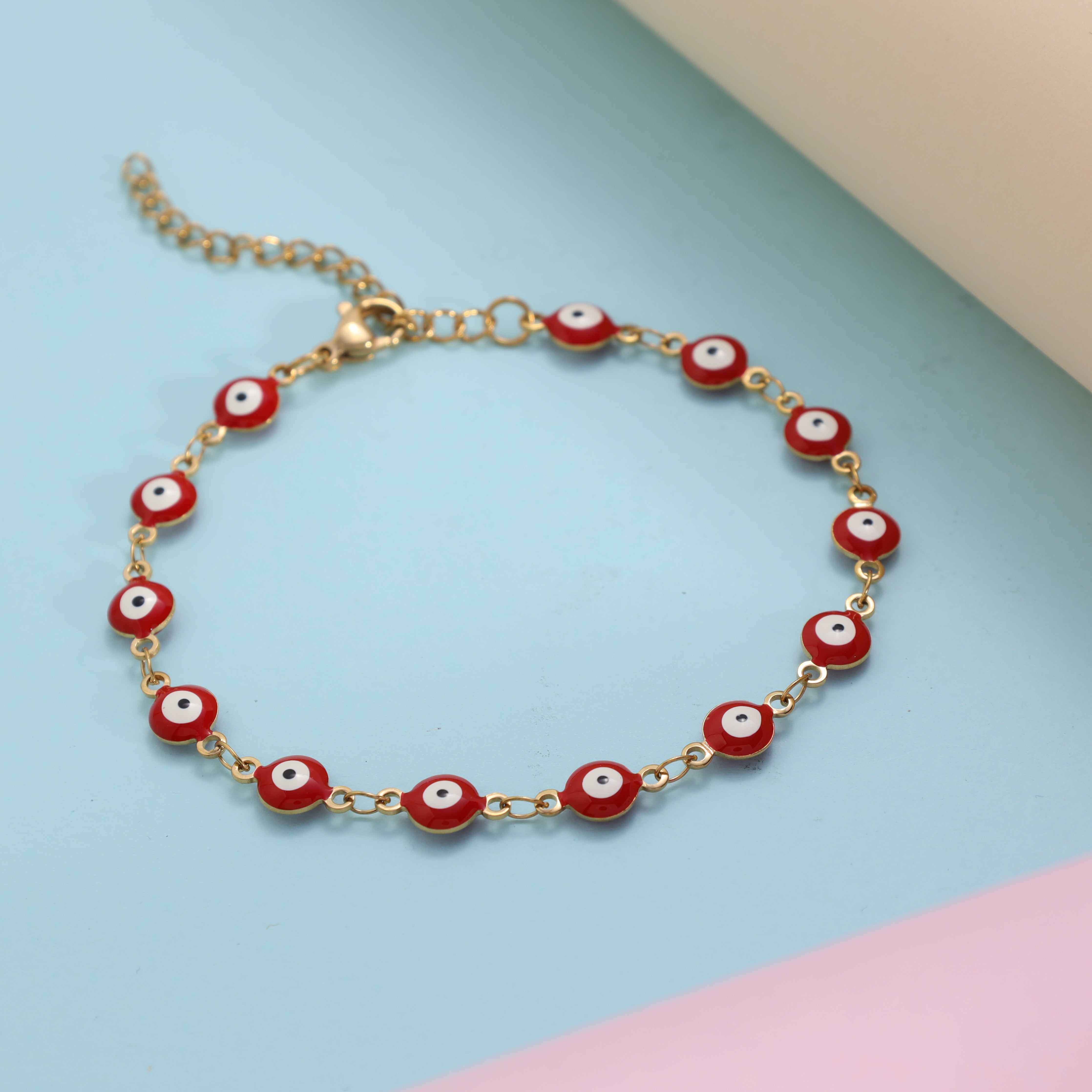 Damen Armband Evil eye Red 2mm aus Edelstahl 18K Vergoldet - Taipan Schmuck