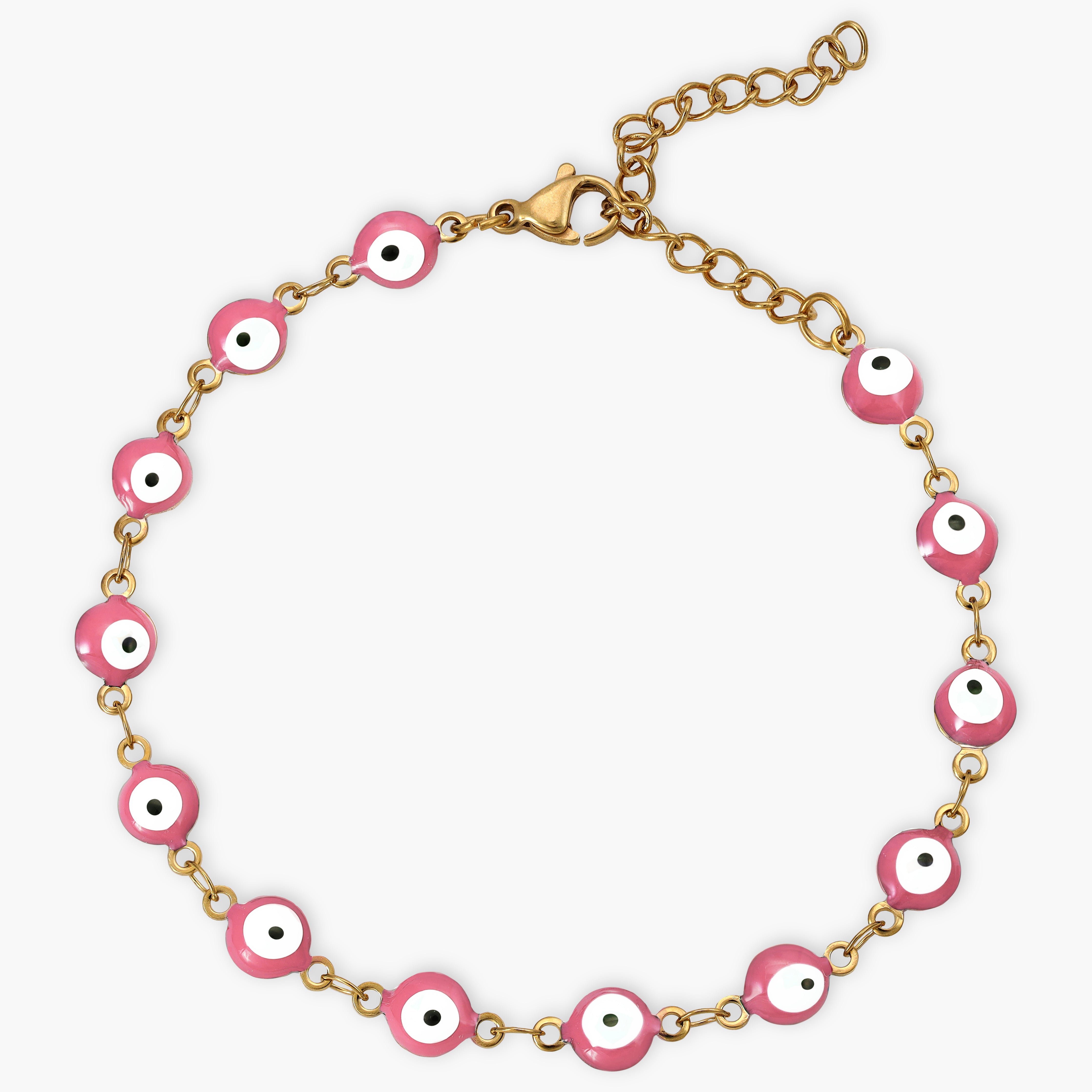 Damen Armband Evil eye Pink 2mm aus Edelstahl 18K Vergoldet - Taipan Schmuck