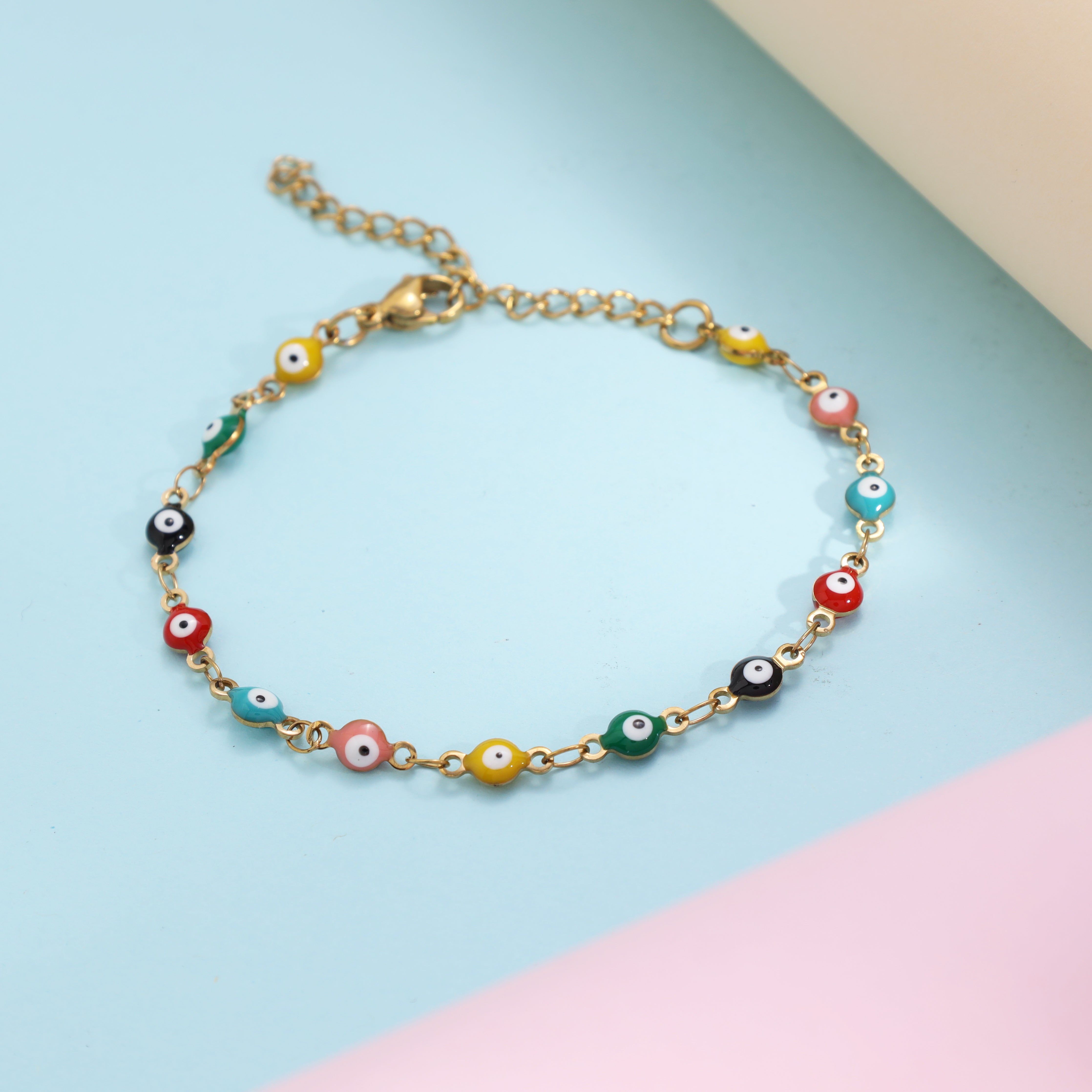 Damen Armband Evil eye multicolor 2mm aus Edelstahl 18K Vergoldet - Taipan Schmuck