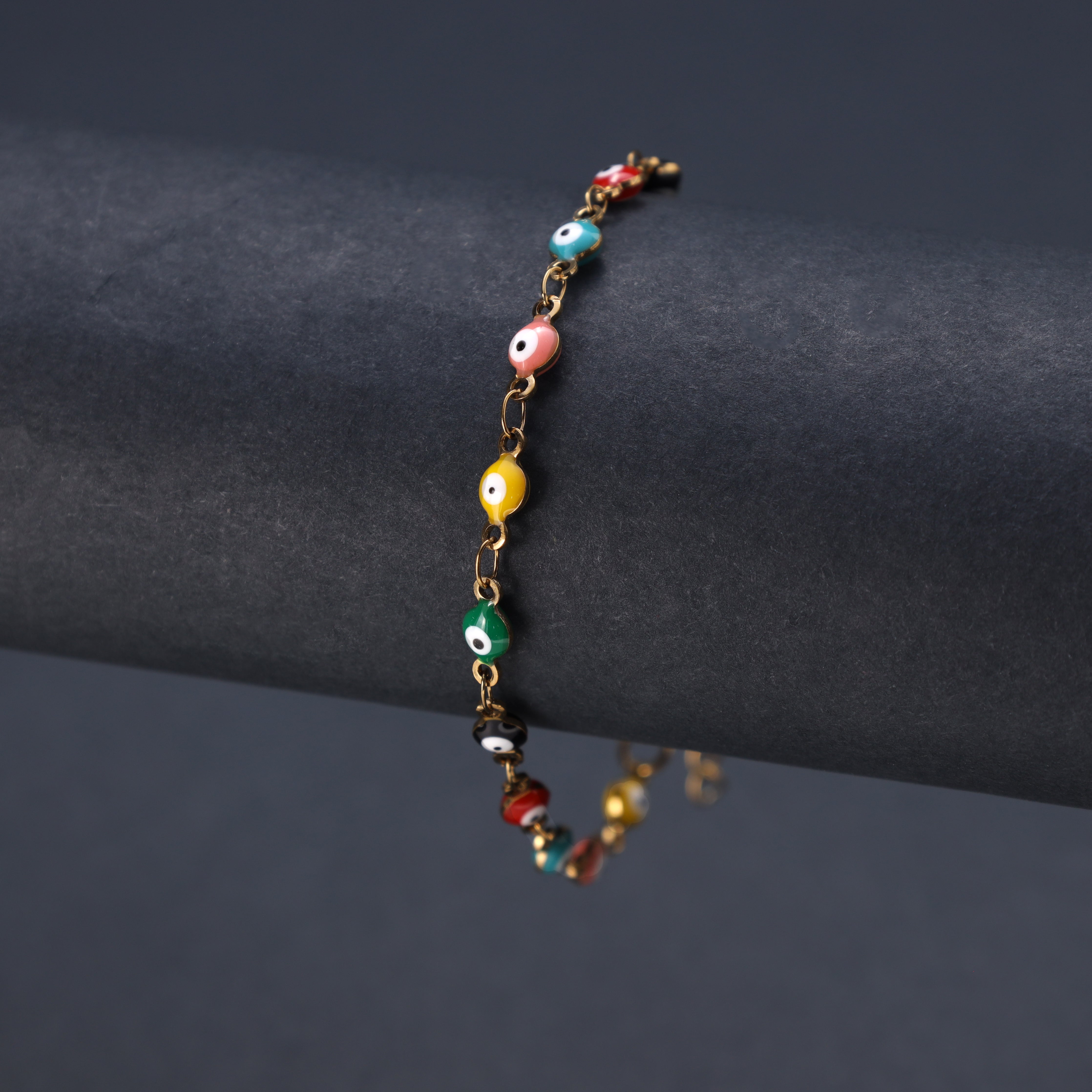 Damen Armband Evil eye multicolor 2mm aus Edelstahl 18K Vergoldet - Taipan Schmuck