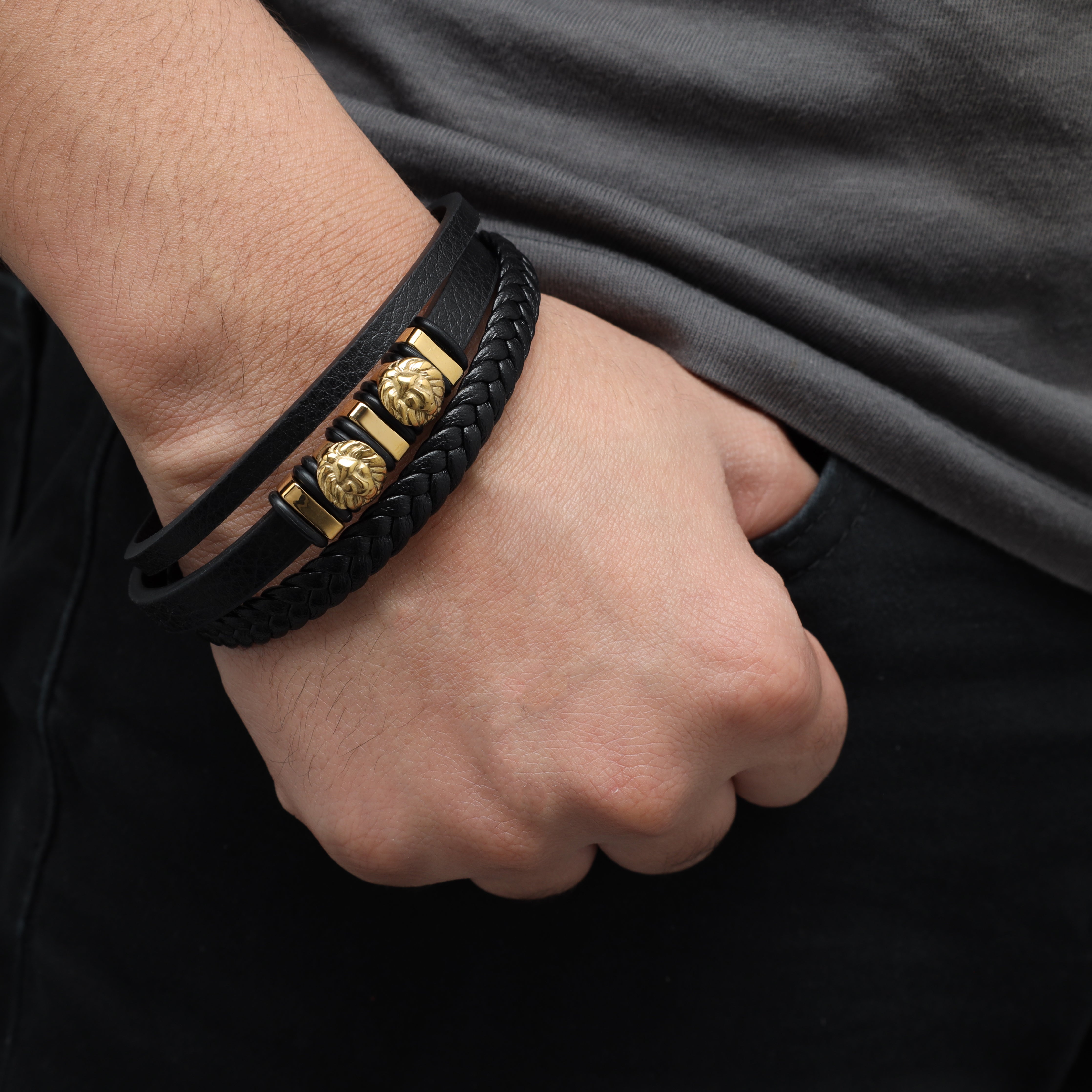 Löwe Lederarmband mit Motiv / Verschluss aus Edelstahl - Taipan Schmuck