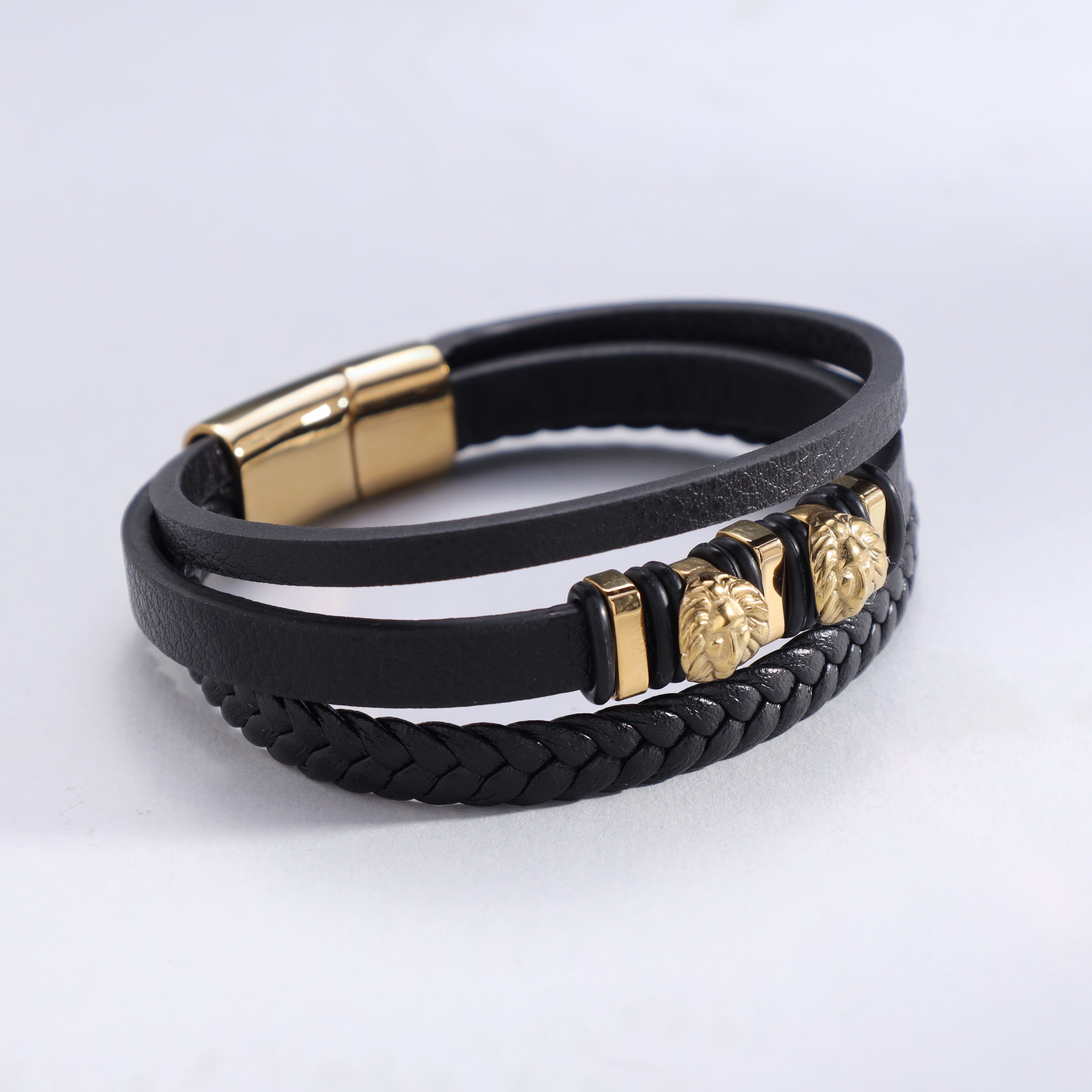 Löwe Lederarmband mit Motiv / Verschluss aus Edelstahl - Taipan Schmuck