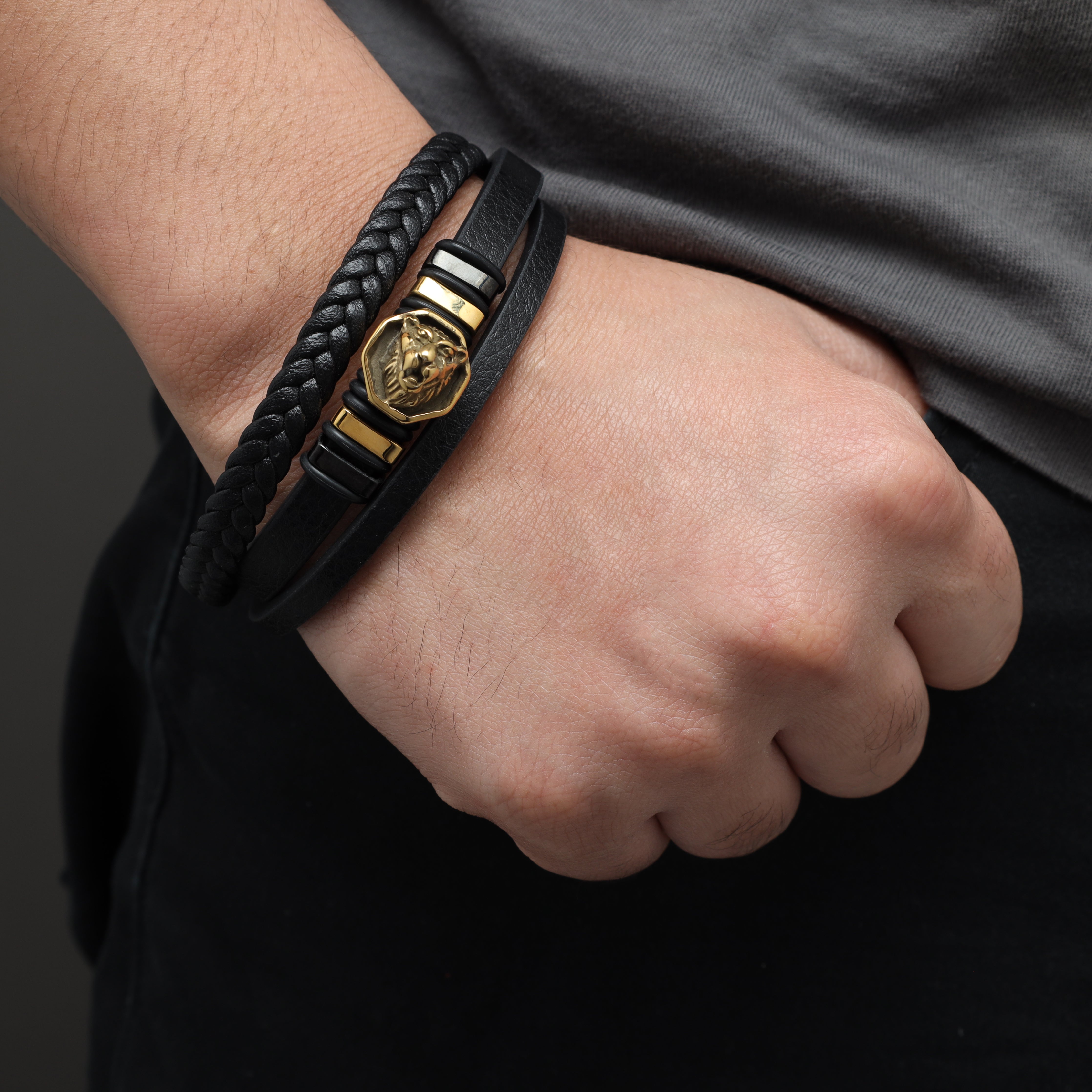 Lederarmband mit Motiv / Verschluss aus Edelstahl - Taipan Schmuck