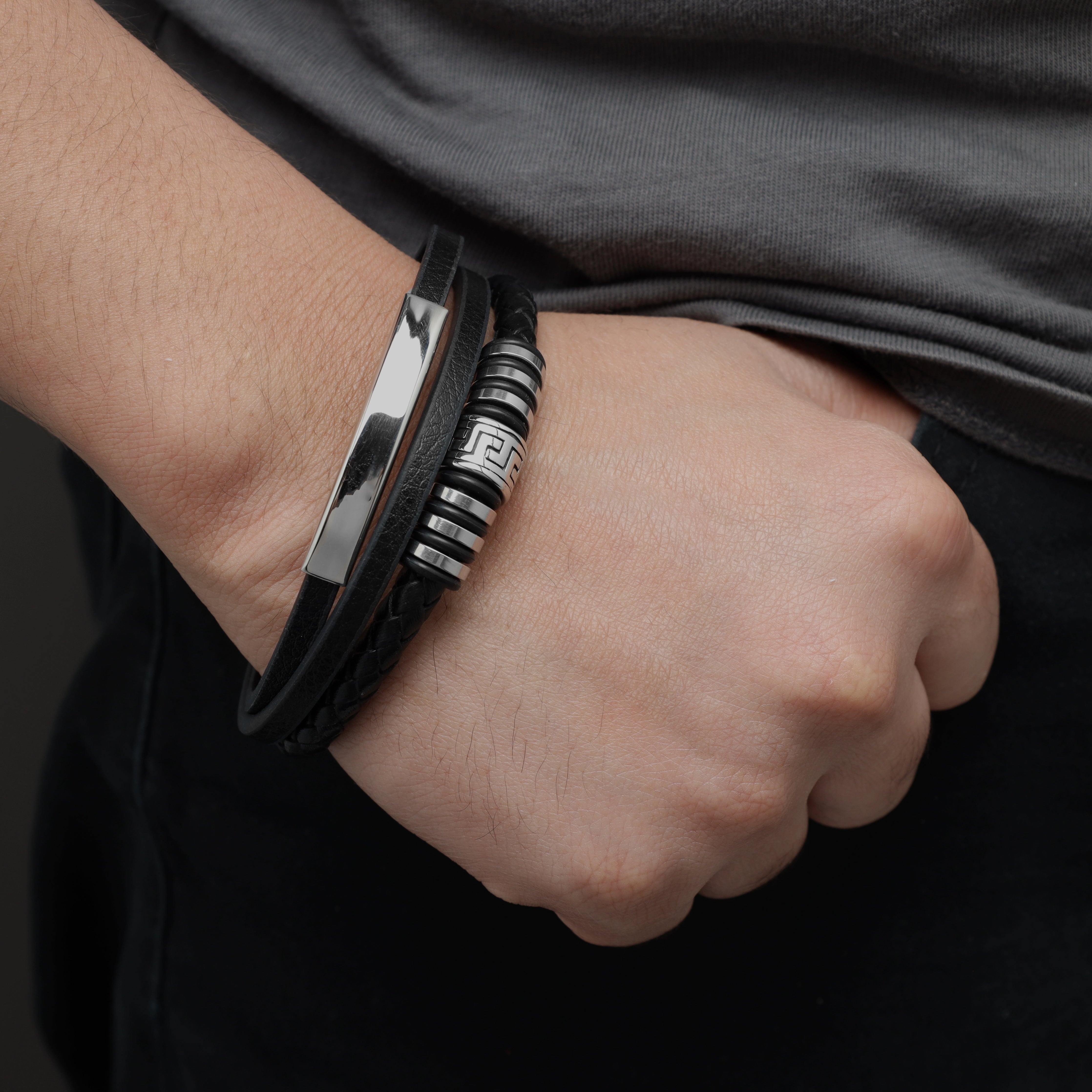 Lederarmband mit Santorini Motiv / Verschluss aus Edelstahl