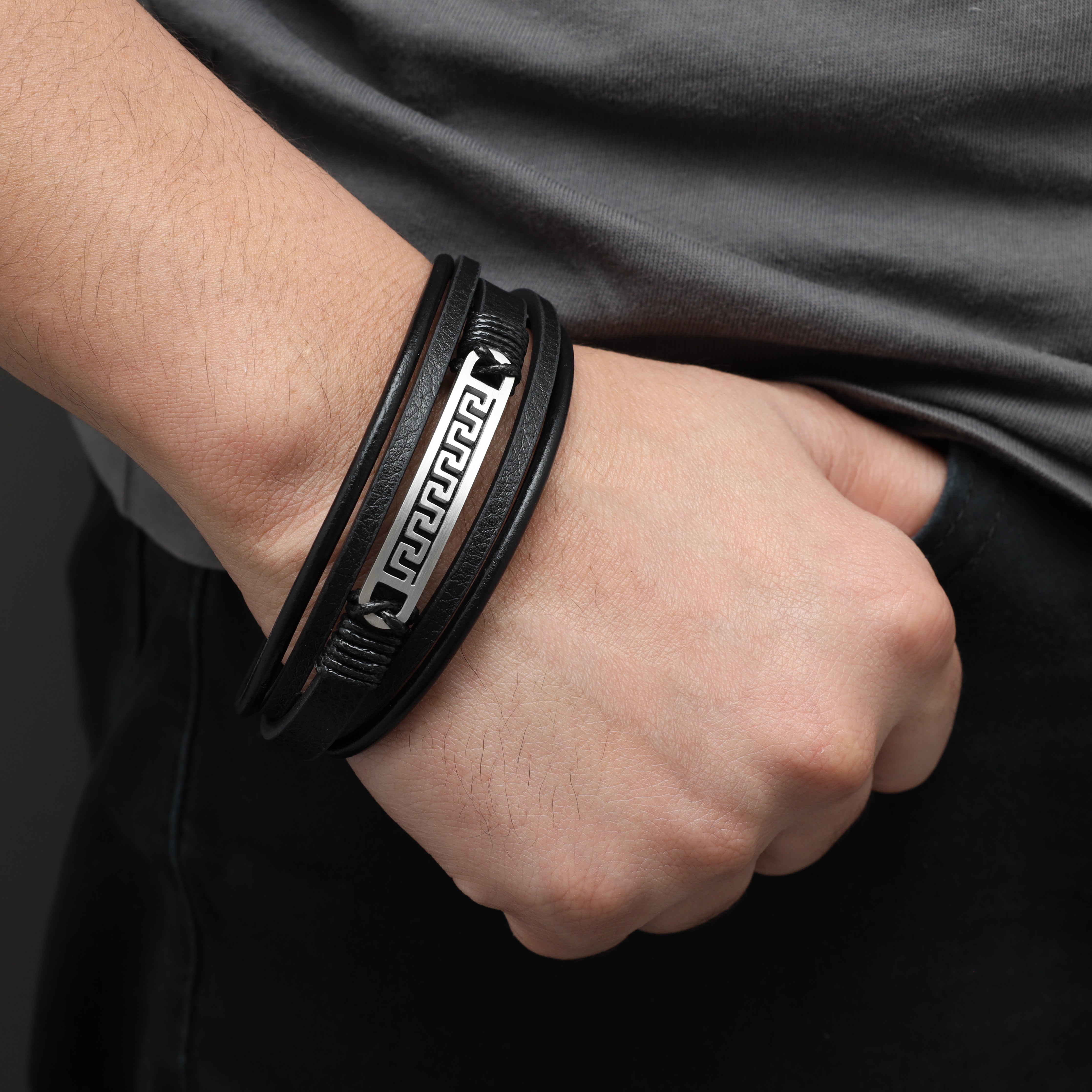 Lederarmband mit Santorini Motiv / Verschluss aus Edelstahl