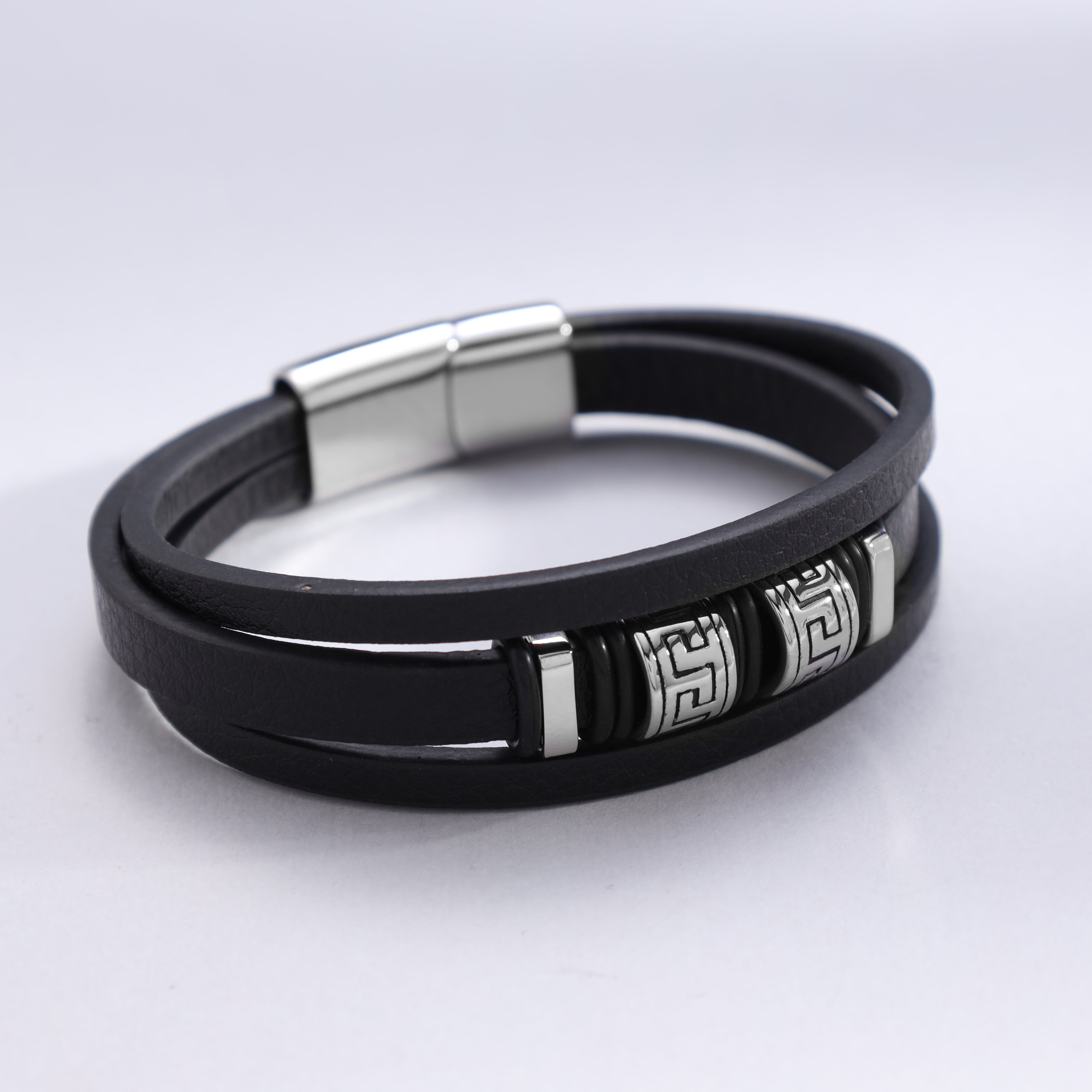 Lederarmband mit Santorini Motiv / Verschluss aus Edelstahl