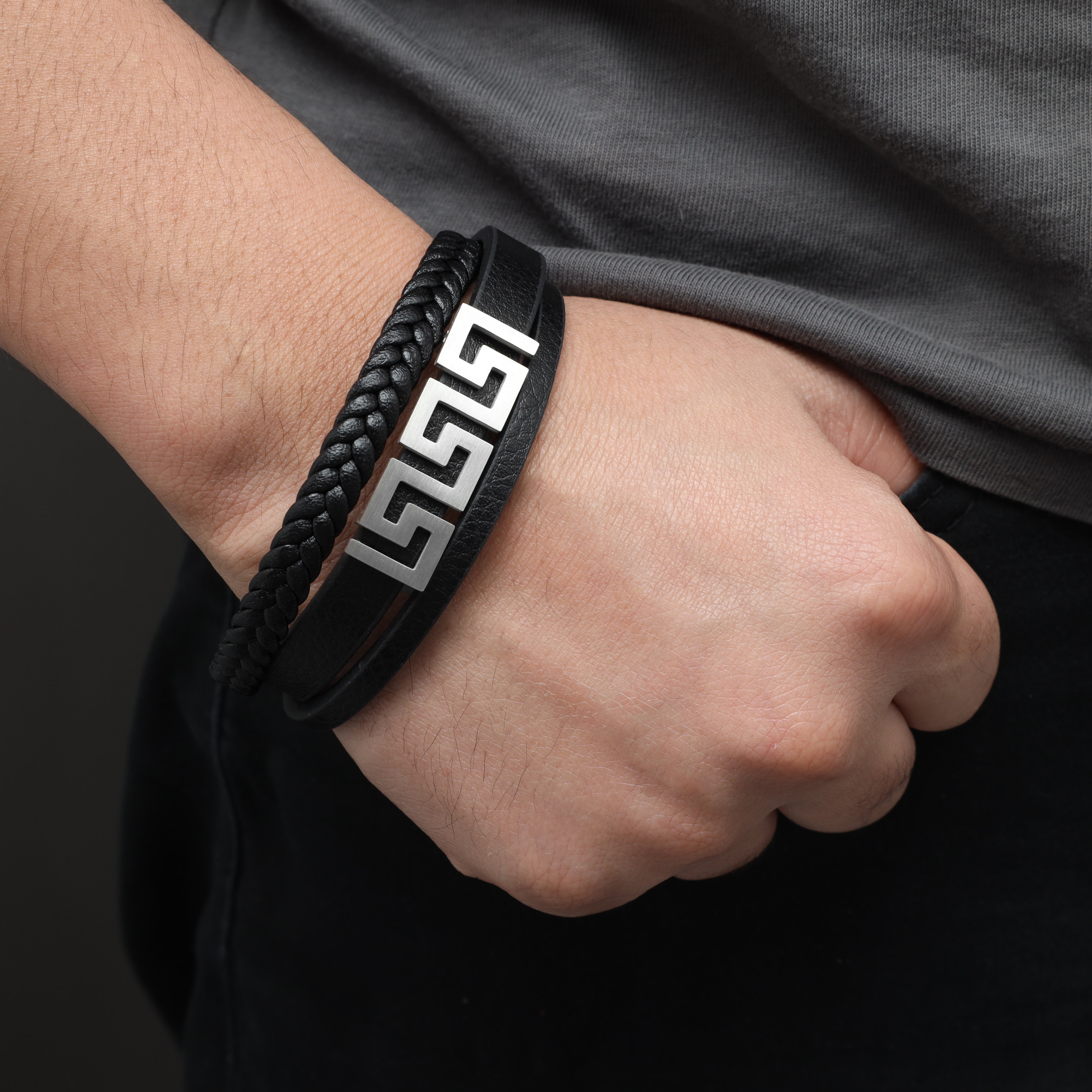 Lederarmband mit Santorini Motiv / Verschluss aus Edelstahl