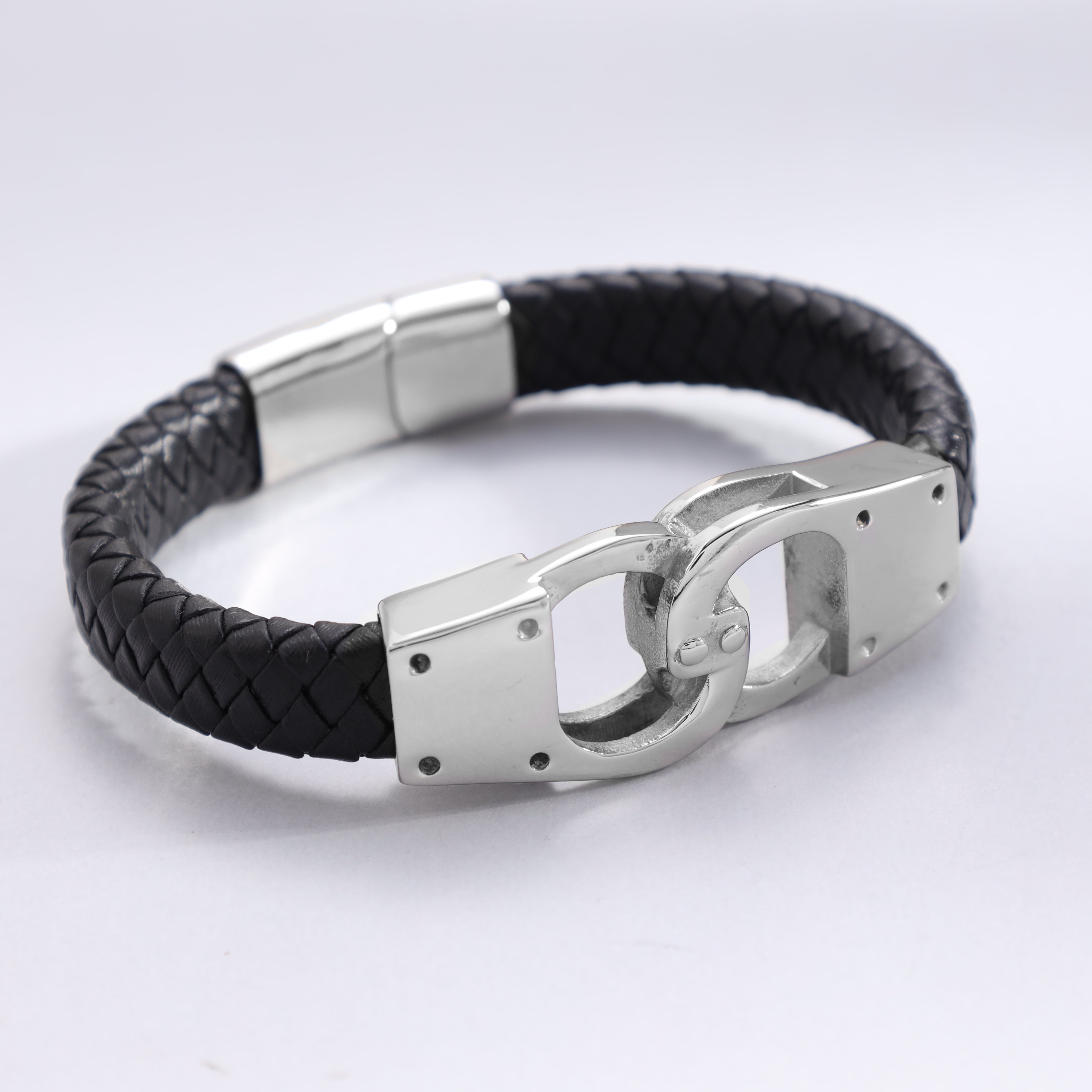 Lederarmband mit Handschellen / Verschluss aus Edelstahl