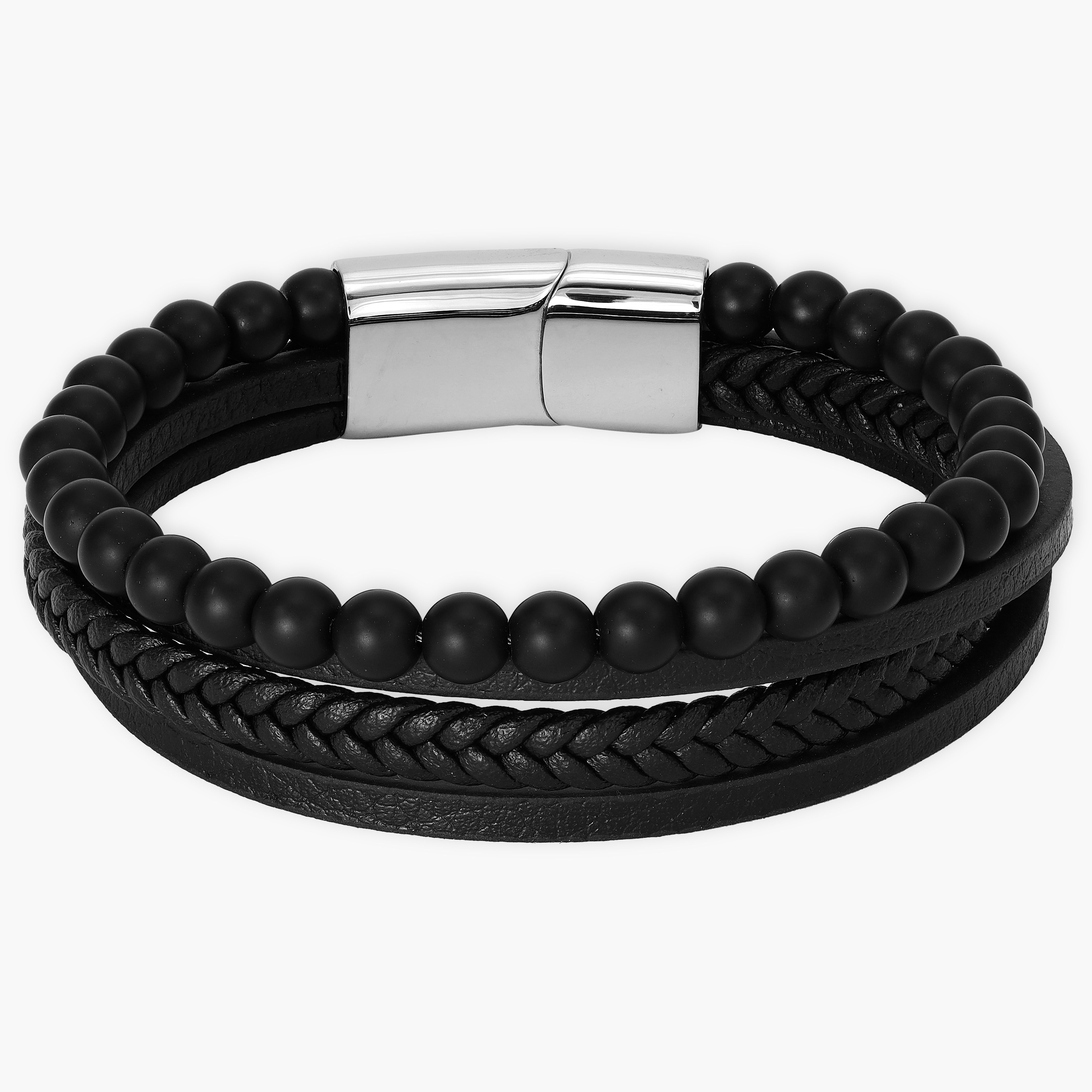 Lederarmband mit Perlen / Verschluss aus Edelstahl