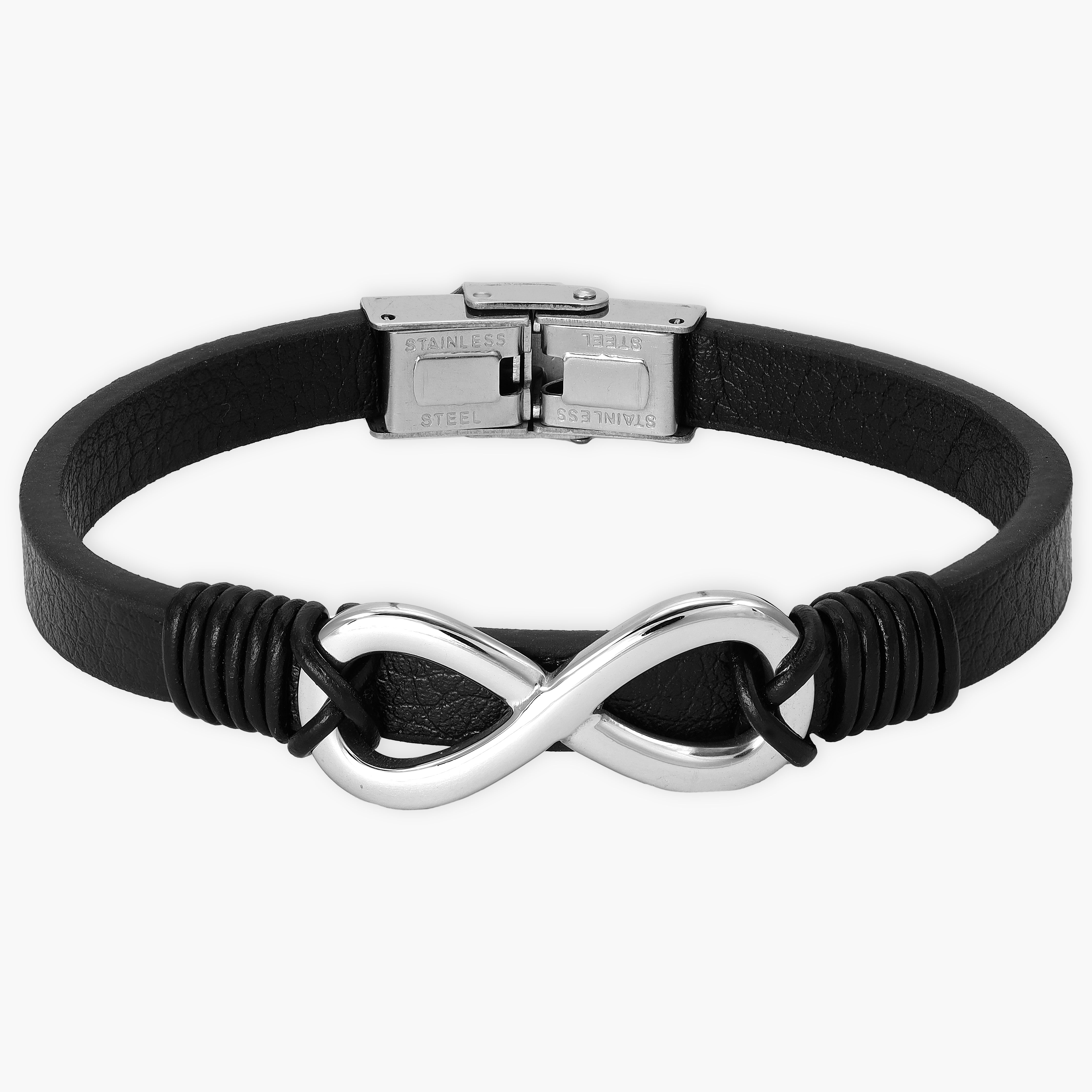 Lederarmband mit Infity Unendlichkeits Symbol / Verschluss aus Edelstahl - Taipan Schmuck